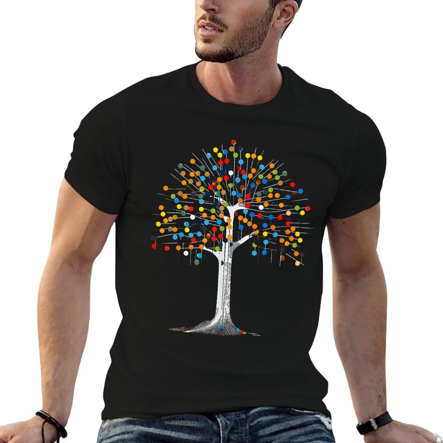 Tree Colorful Abstract Skeleton Artwork Graphic Tree Polyester Blend T-Shirt