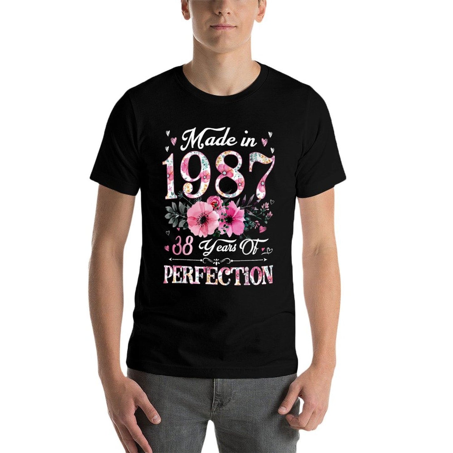 38 Year Old Made In 1987 Floral 38th Birthday Gift For Women High-quality Stitching T-Shirt