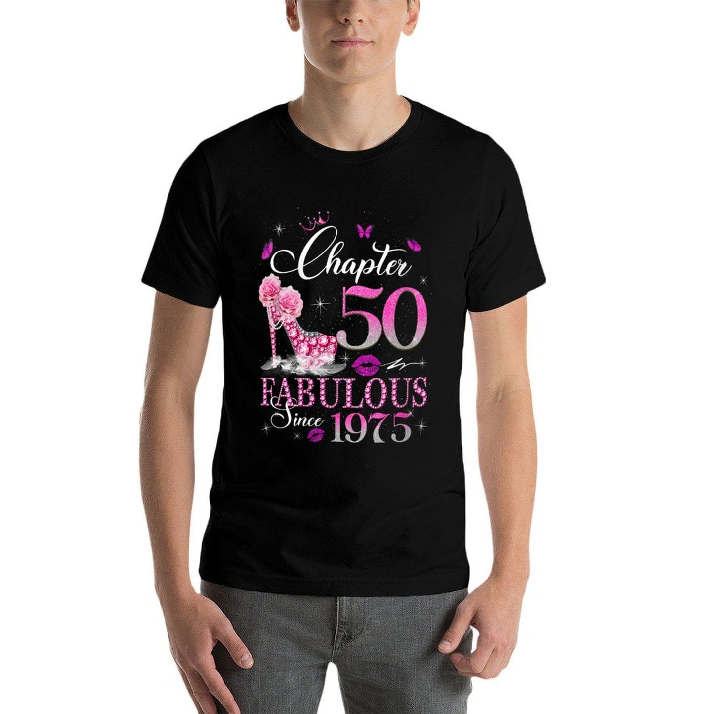 Womens Chapter 50 Fabulous Since 1975 50th Birthday Queen Diamond Heathered Texture T-Shirt