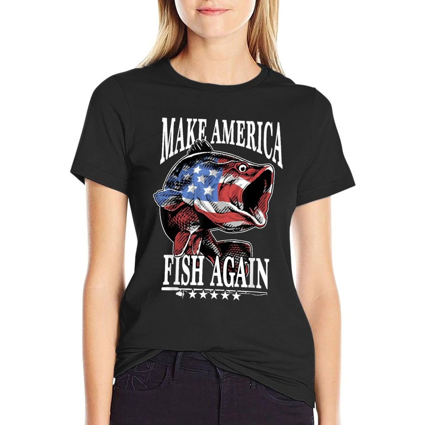 4th of July Fishing  Make America Fish Again USA Fisherman  Polyester Blend T-Shirt