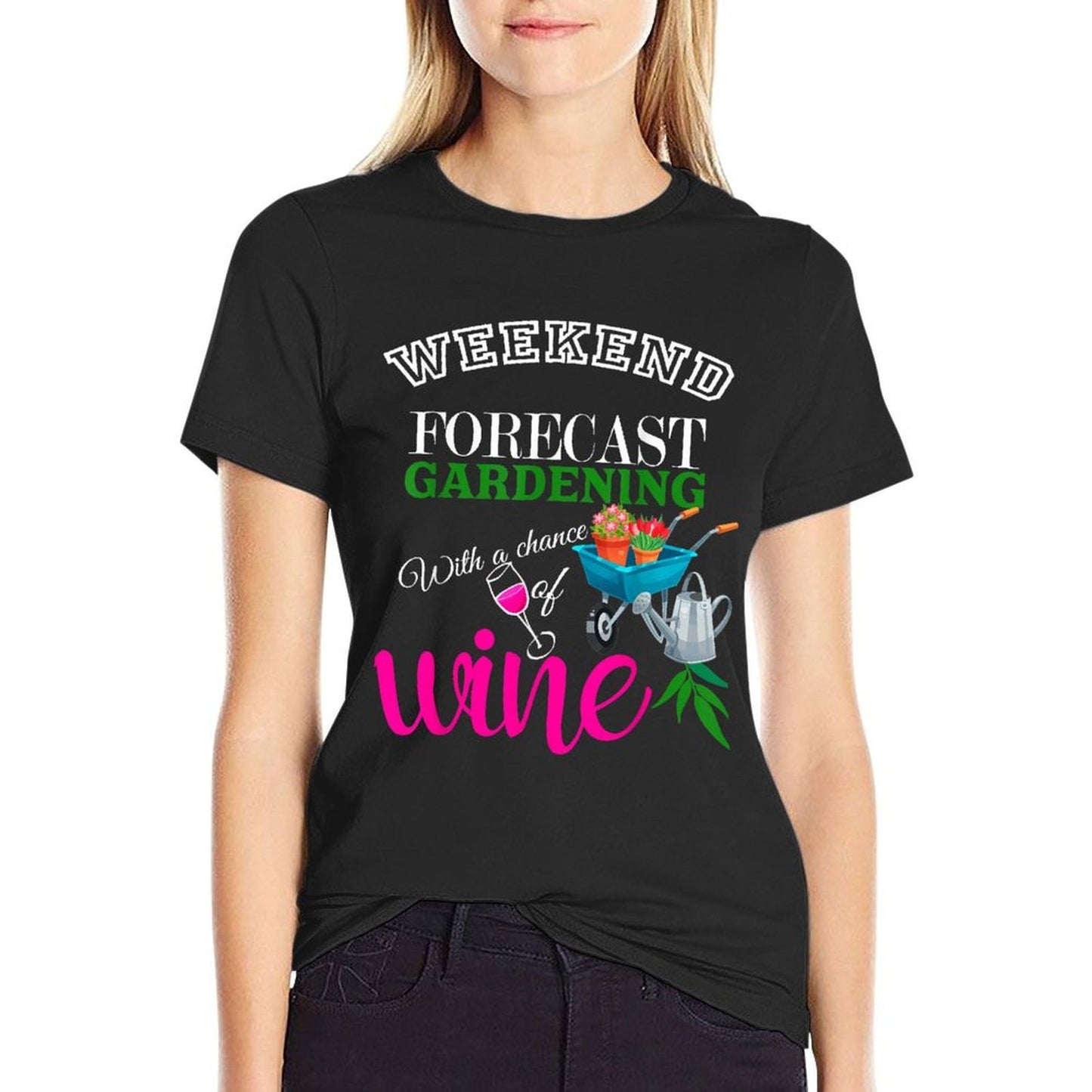 Weekend Forecast Gardening with Chance of Wine Garden Lover Trendy Pattern T-Shirt