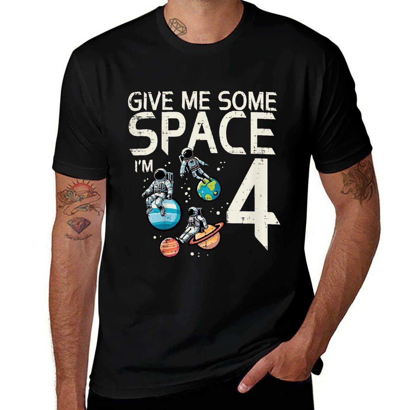 Kids 4th Birthday Astronaut Give Me Space 4 Years Old Boys Kids  High-quality Stitching T-Shirt