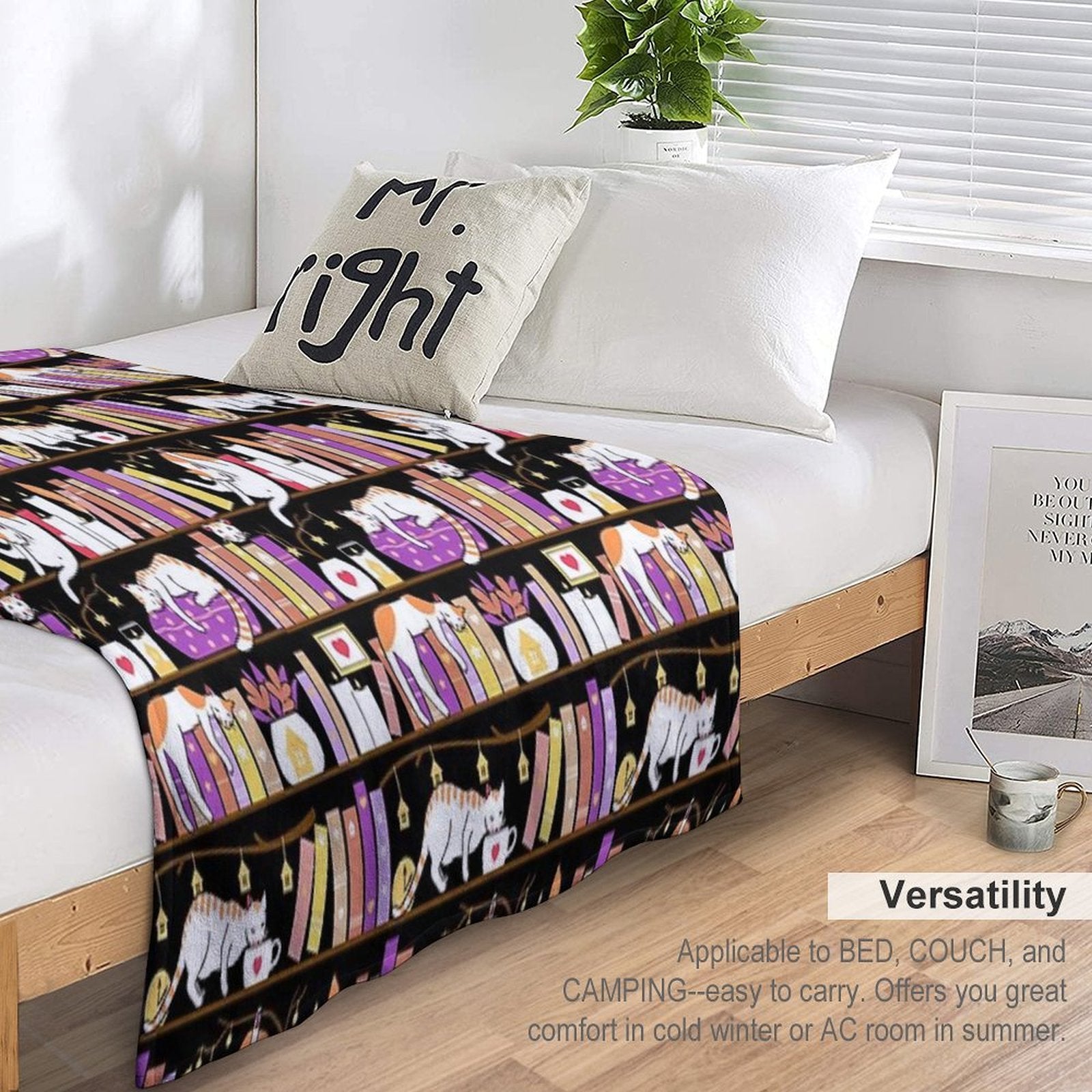 Library Cats - Dreamy Violet Sustainable Throw Blanket