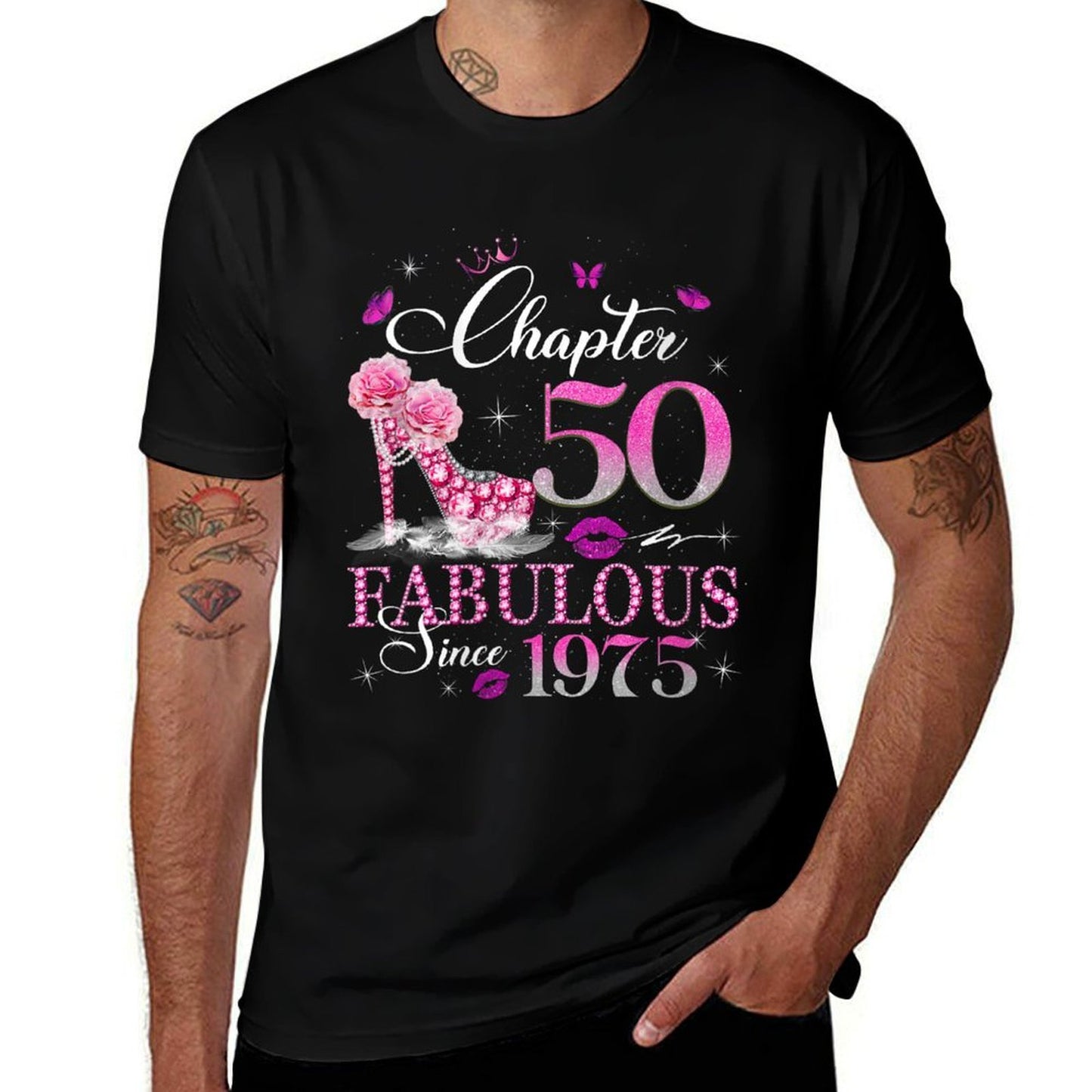 Womens Chapter 50 Fabulous Since 1975 50th Birthday Queen Diamond Heathered Texture T-Shirt