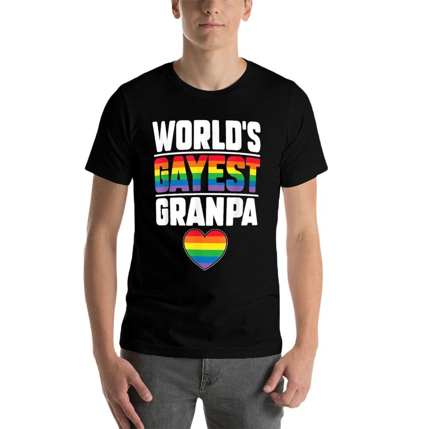 Worlds Gayest Grandpa Funny Gay Pride LGBT Grandfather Pride Ribbed Collar T-Shirt
