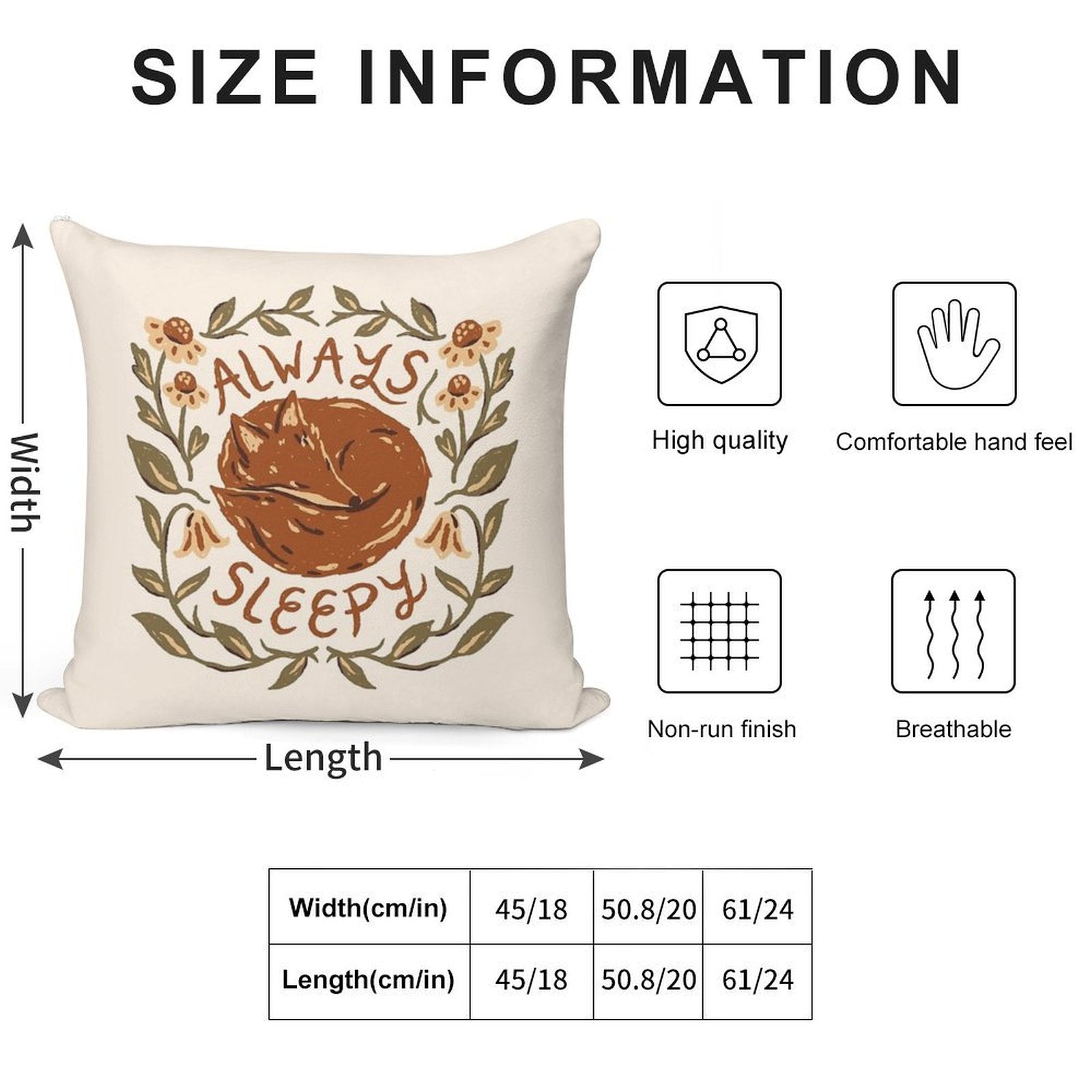 Always Sleepy Fox Soft Short Plush Fabric Throw Pillow