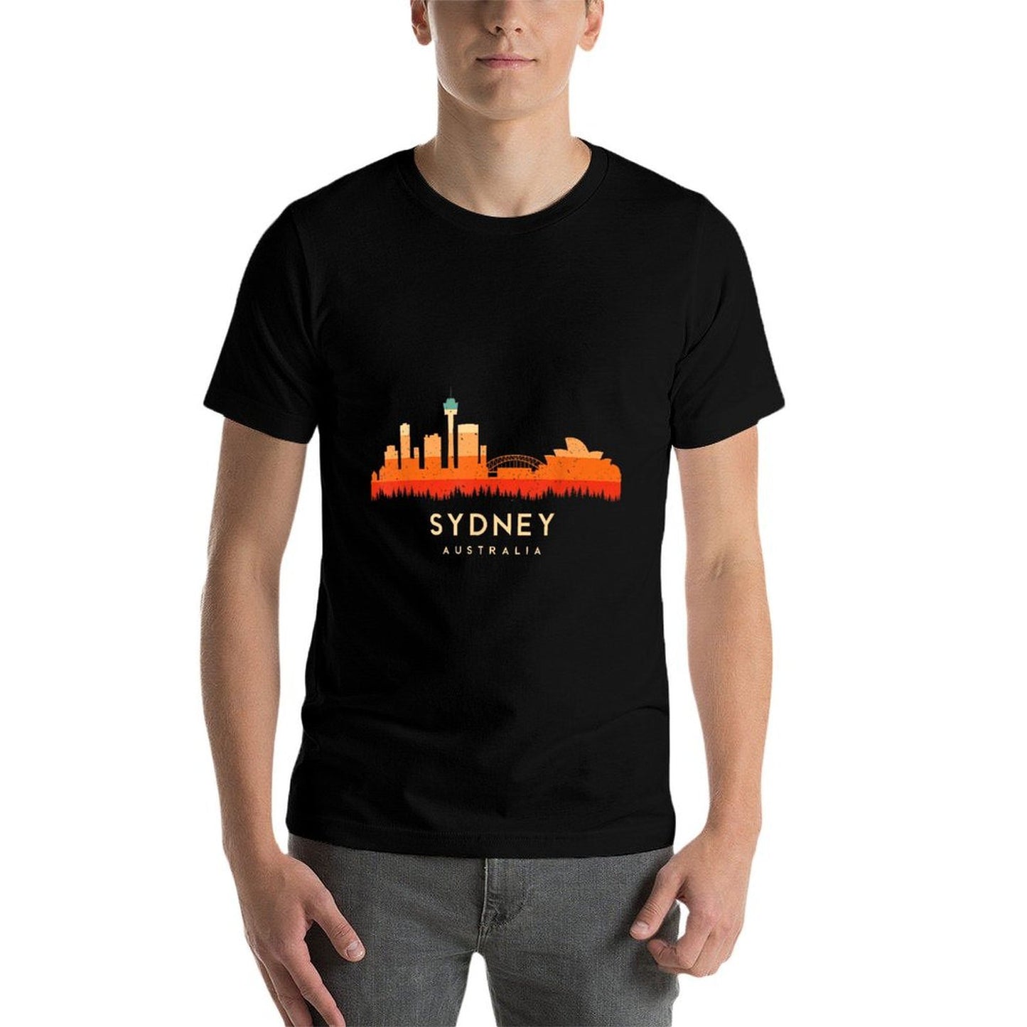 Vintage Retro Style Landscape Sun Skyline Sydney Australia Relaxed-fit T-Shirt