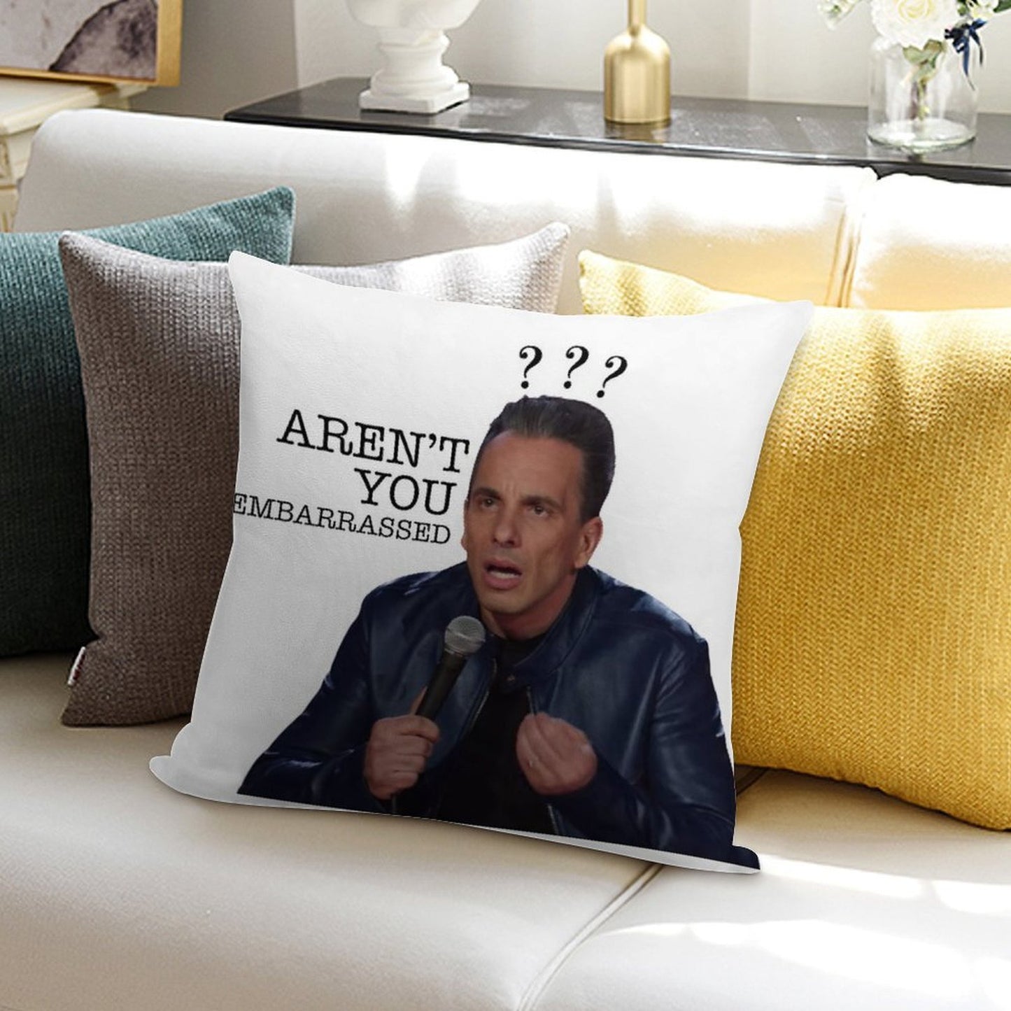 Sebastian Maniscalco Aren't You Embarrassed Soft Short Plush Fabric Throw Pillow
