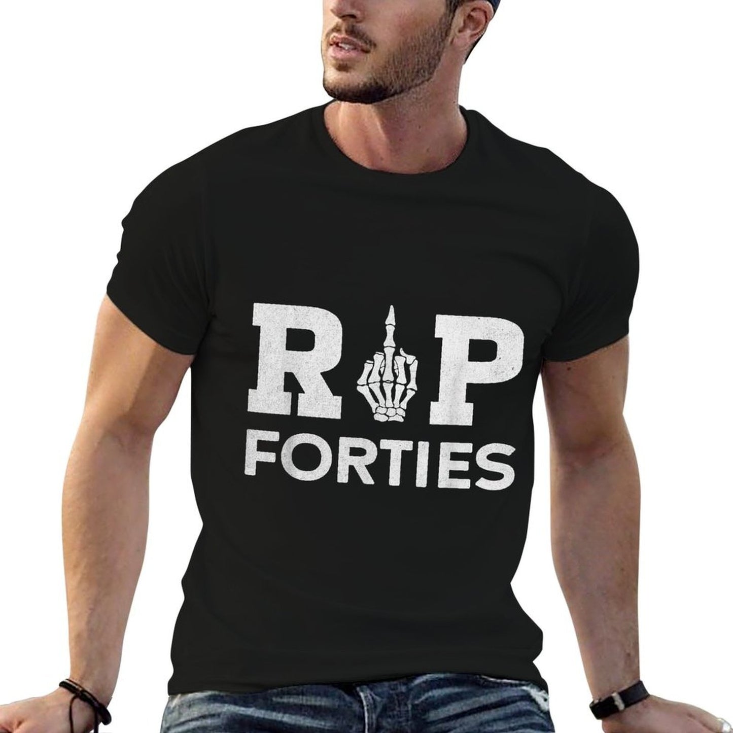 Rip Forties, Funny 50th Birthday Skeleton Middle Finger Trendy Pattern T-Shirt