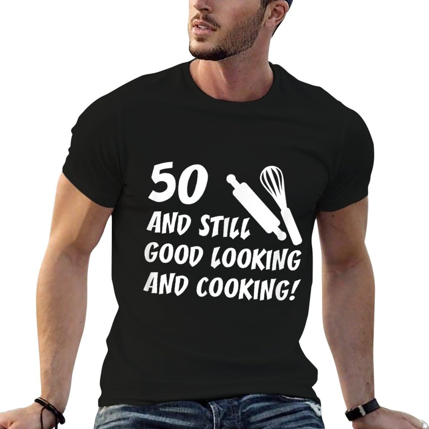 50 Still Good Looking And Cooking 50th Cook Birthday  Ribbed Collar T-Shirt