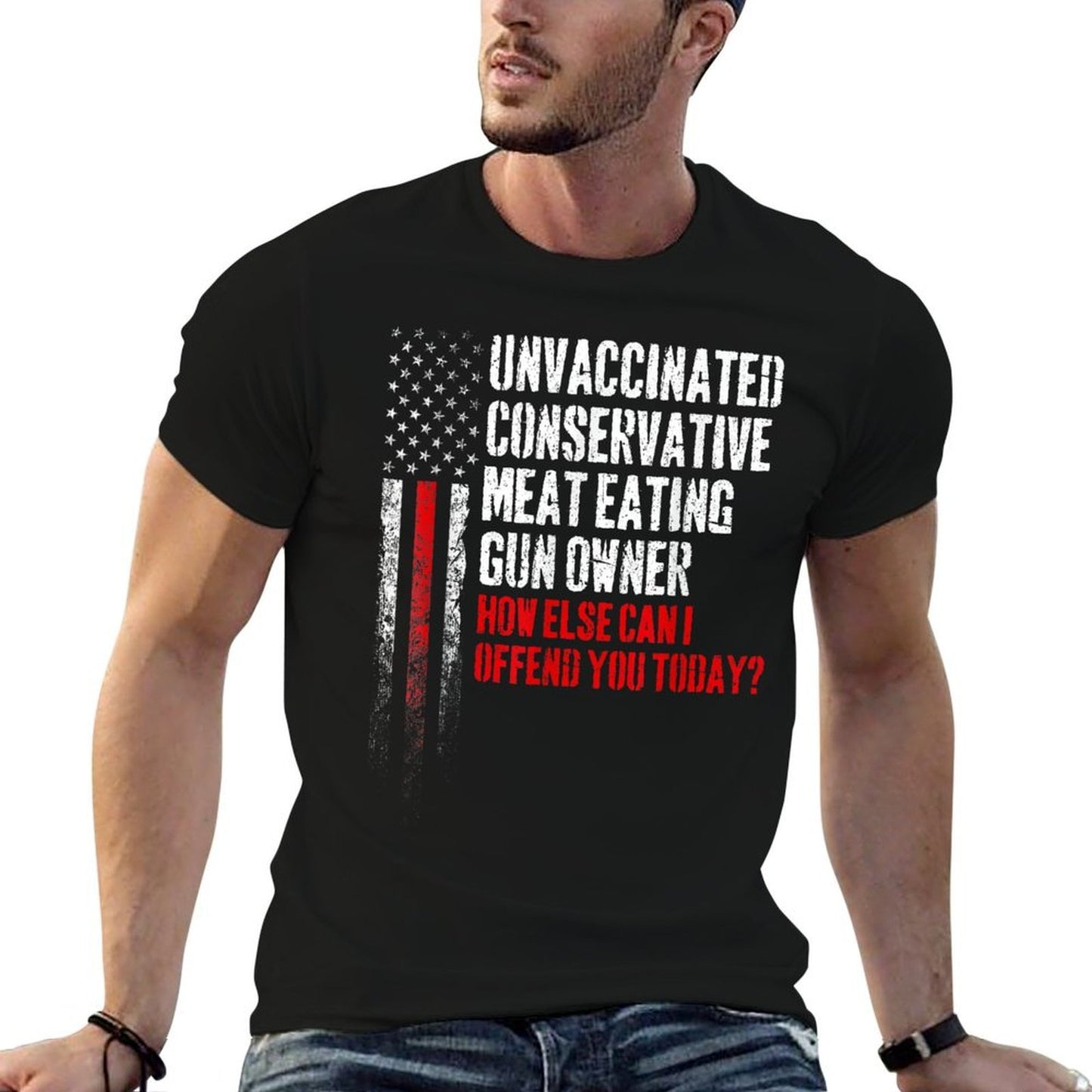 Unvaccinated Conservative Meat Eating Gun Owner  Ribbed Collar T-Shirt