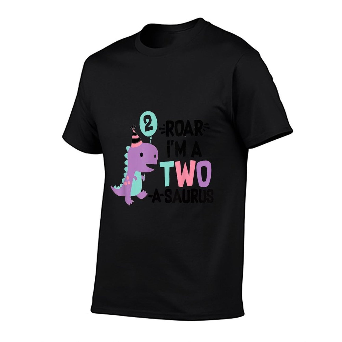 Roar Im A Two-A-Saurus Two Years Old Birthday Party Boy Girl Oversized Silhouette T-Shirt