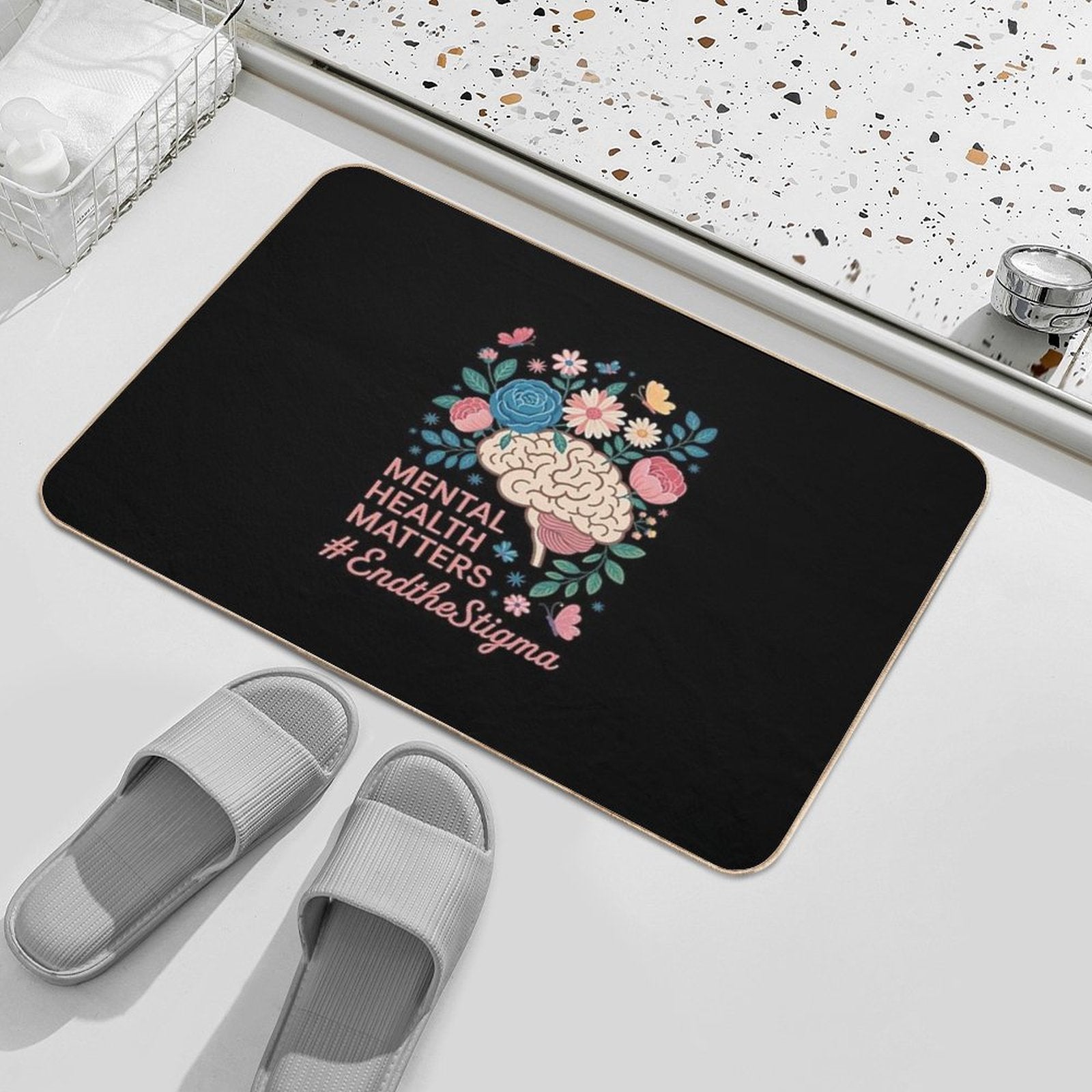 End The Stigma Mental Health Matters Awareness Brain Floral  Odorless Bath Mat