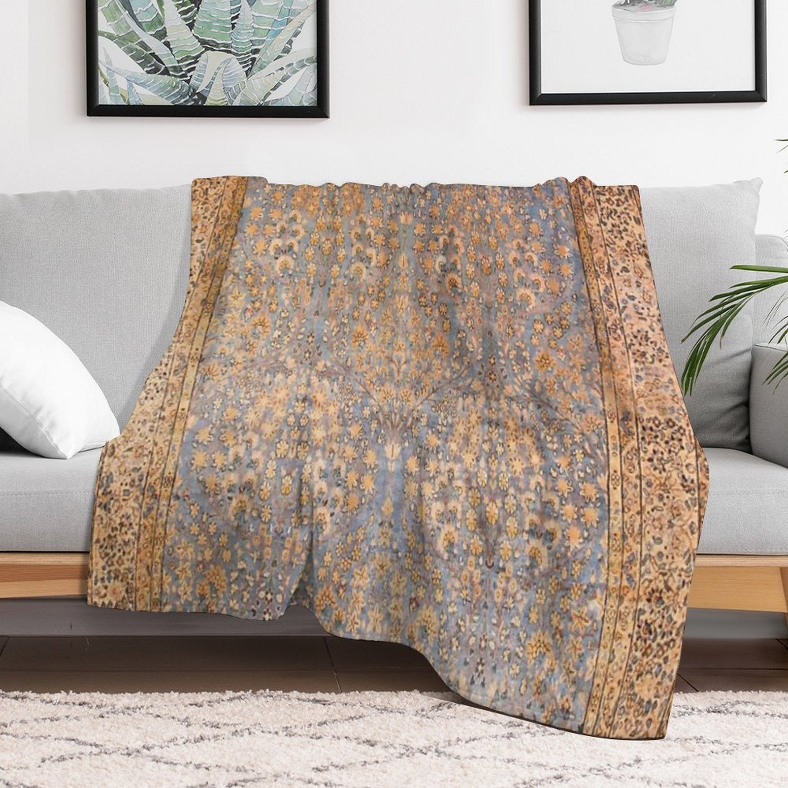 Antique Persian Kirman Rug Print Anti-pilling Throw Blanket