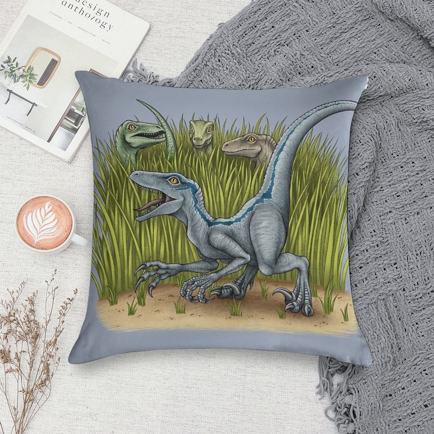 Jurassic World Velociraptors Soft Short Plush Fabric Throw Pillow