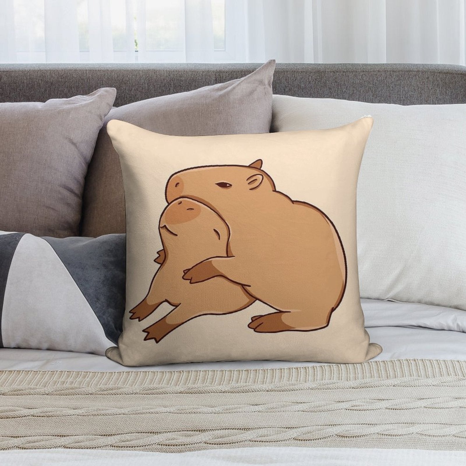 Hugging Capybaras Soft Easy Maintenance Throw Pillow