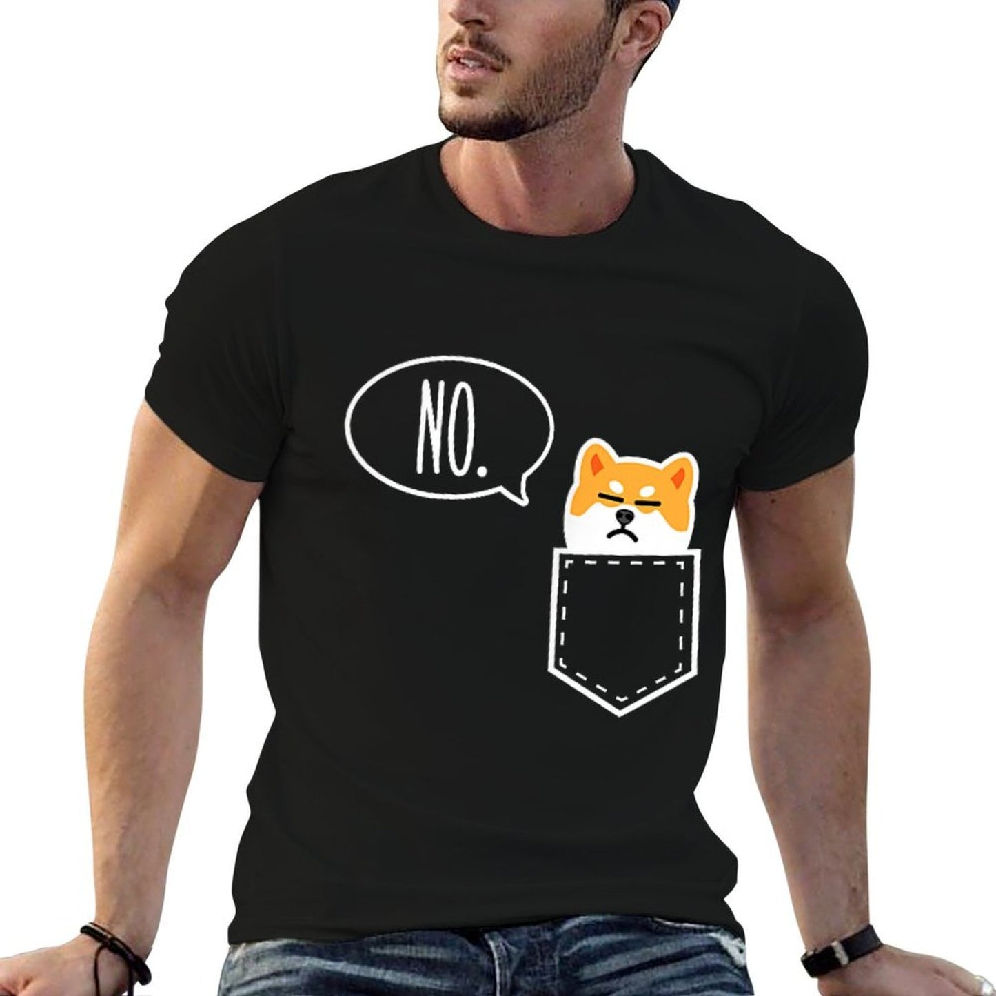 Shiba Inu Nope Cute Pocket Stretchy T-Shirt