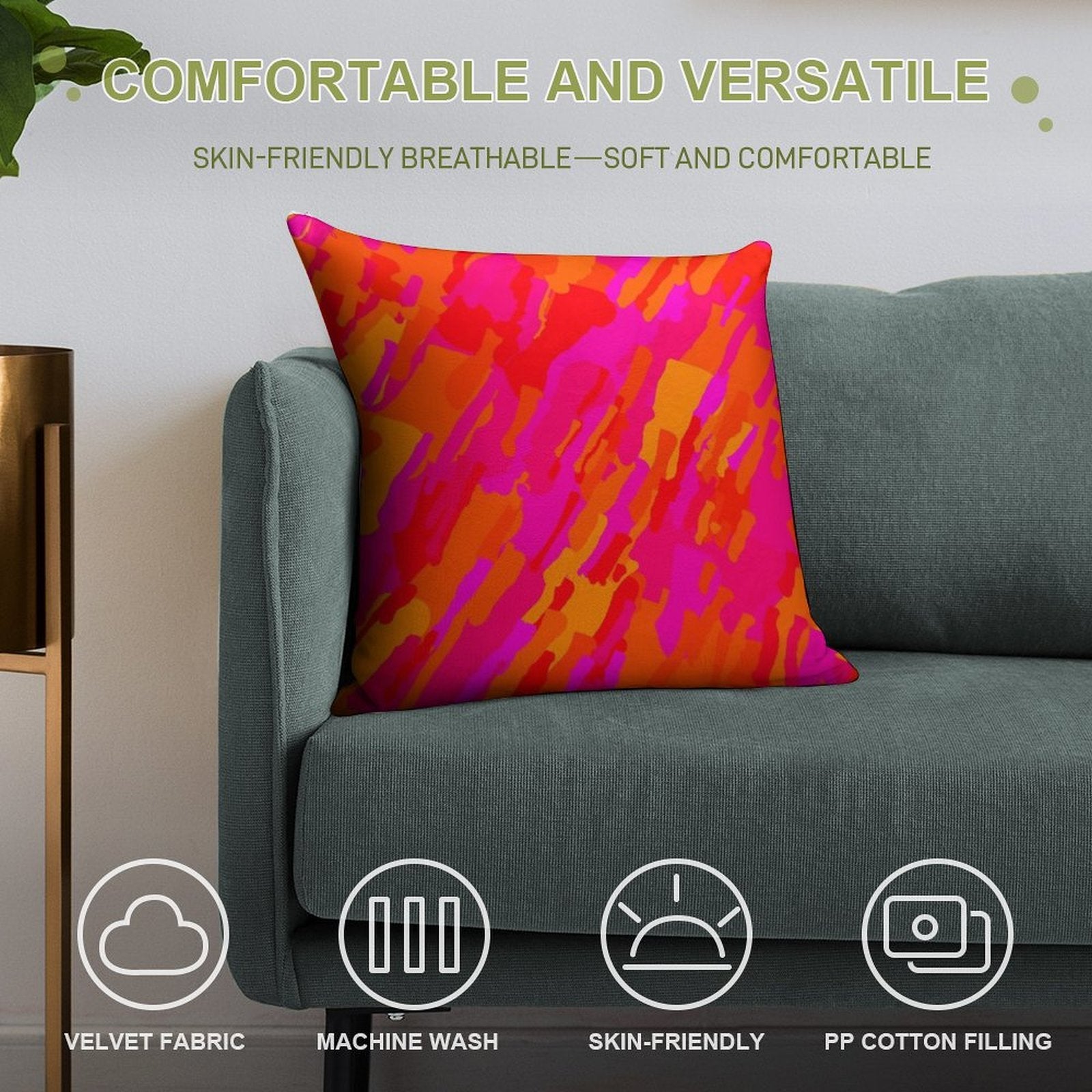 Hot Fuchsia Orange Soft Luxury Feel Throw Pillow