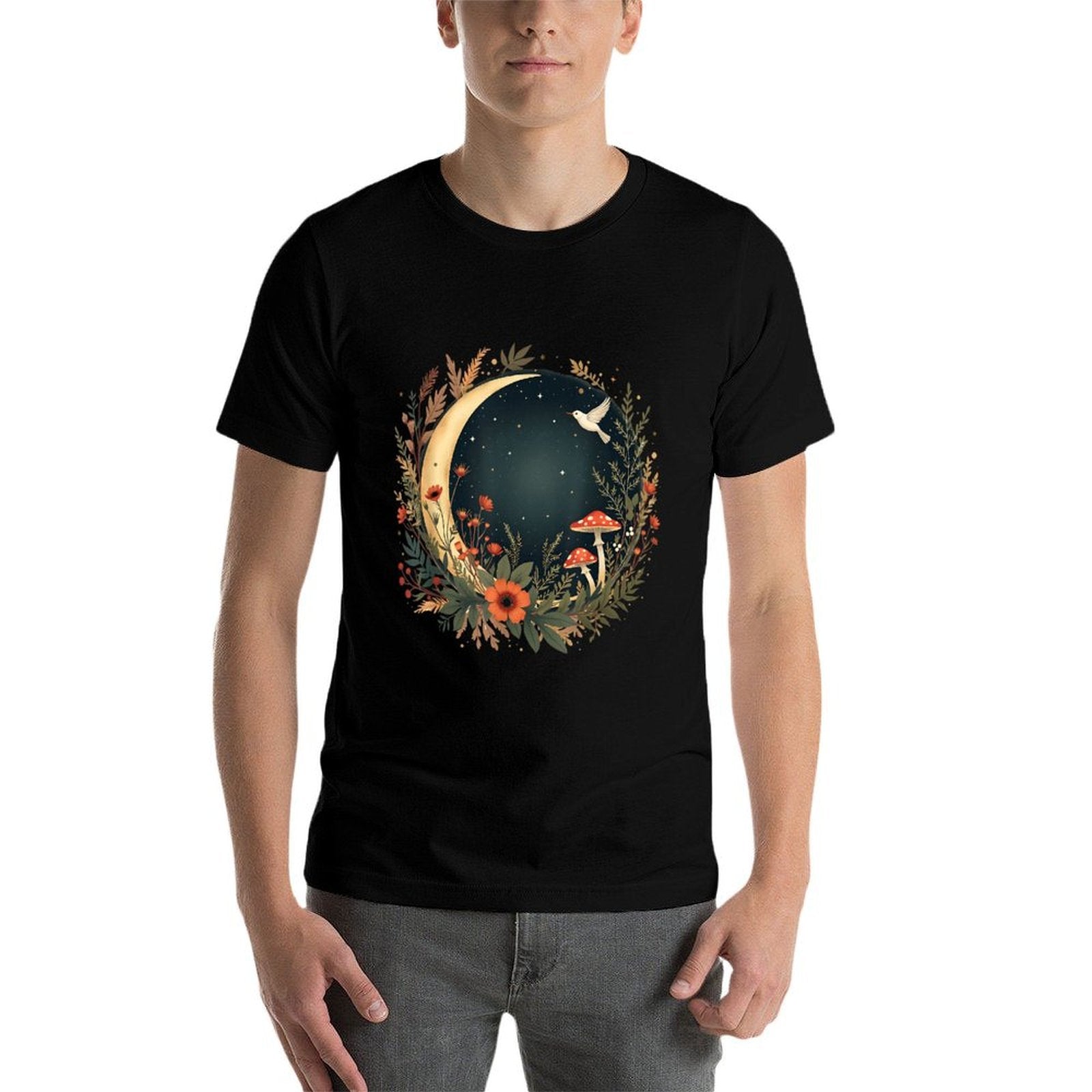 Aesthetic Cottagecore Botanical Moon Mushrooms Gardening  Odor-resistant T-Shirt