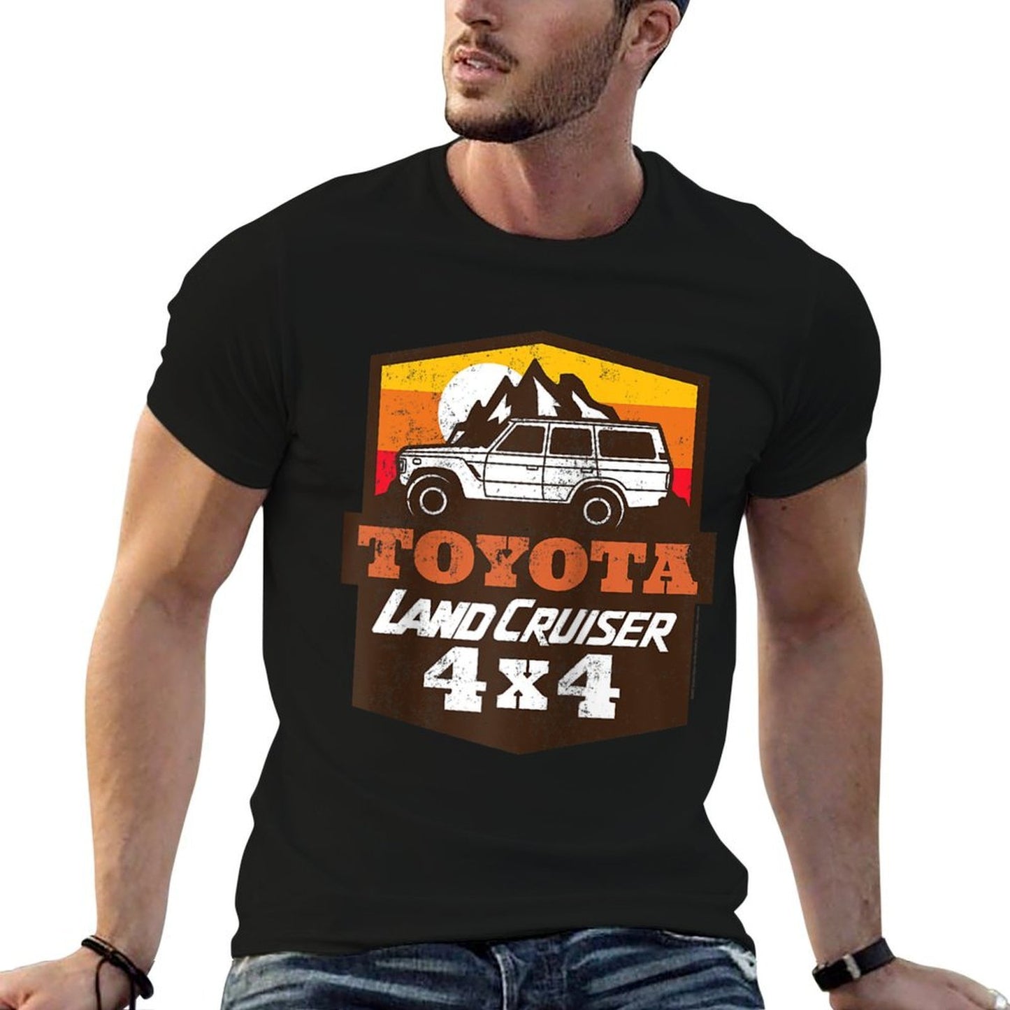 Toyota Land Cruiser 4x4 Retro Landscape Big Chest Logo Raglan Baseball Moisture-wicking T-Shirt