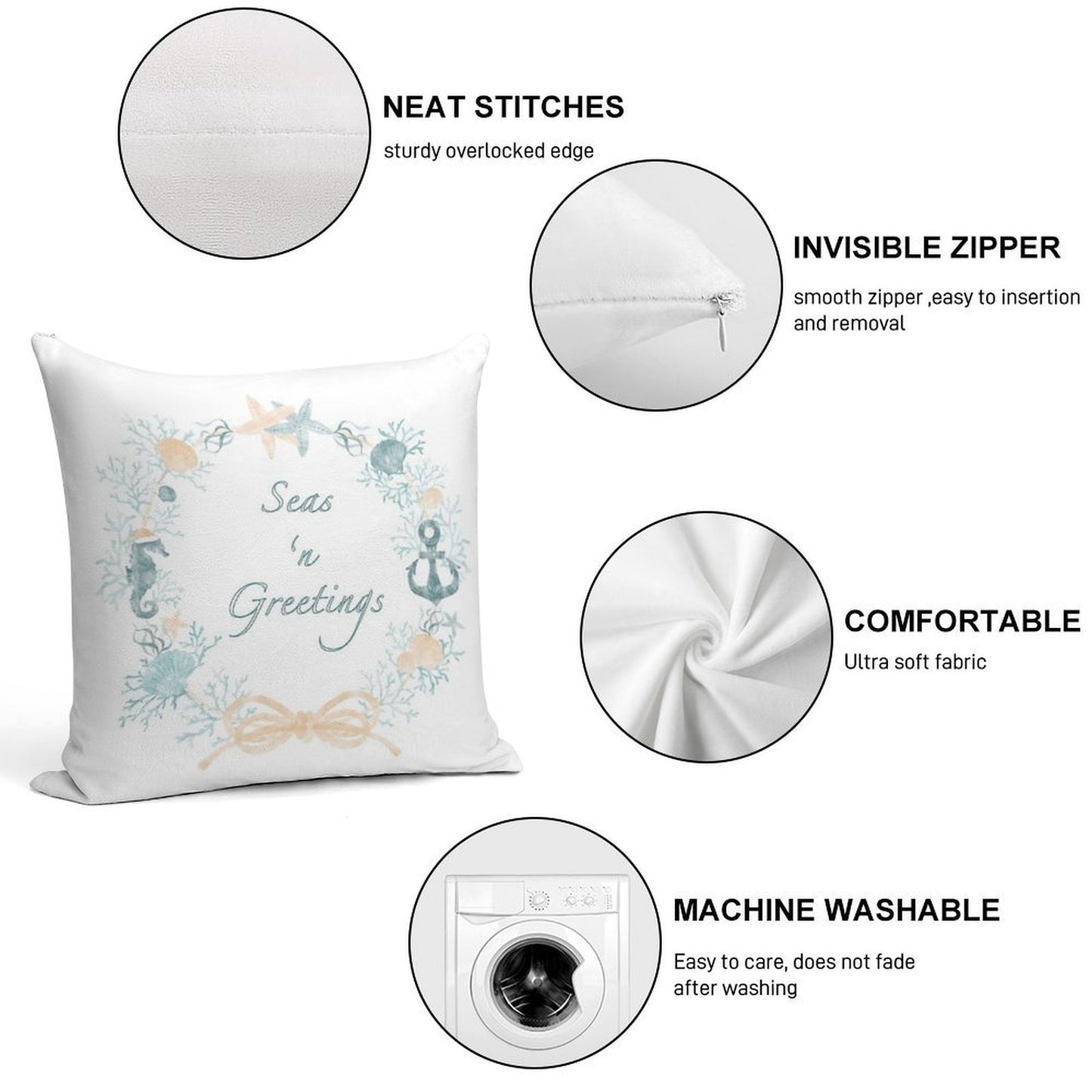 Seas 'n Greetings Coastal Christmas Wreath Soft Shrink-Resistant Throw Pillow