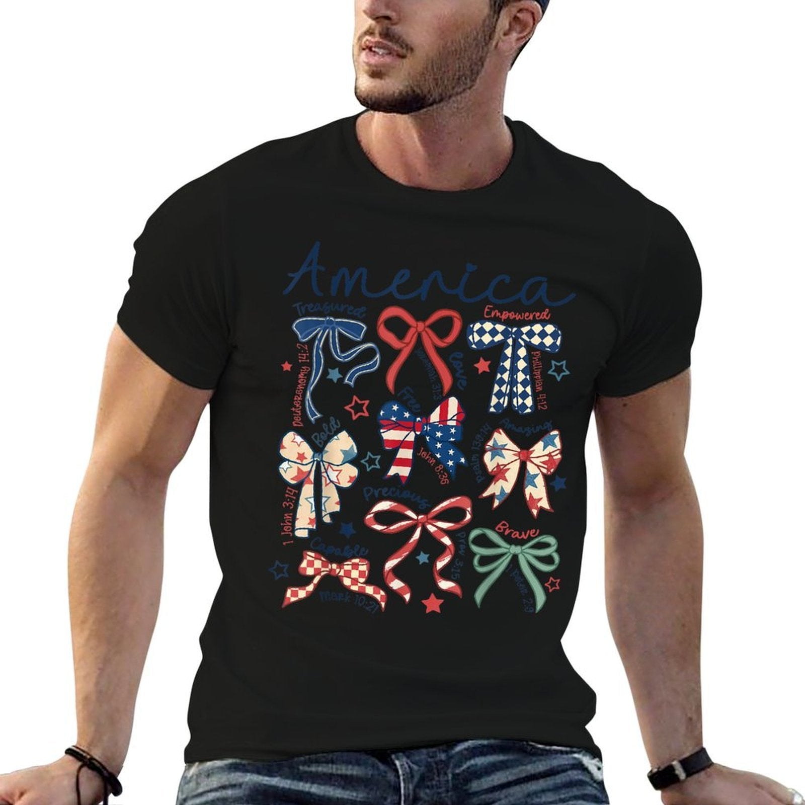 American Coquette Bow Patriotic USA Happy 4th Of July  Wrinkle-resistant T-Shirt