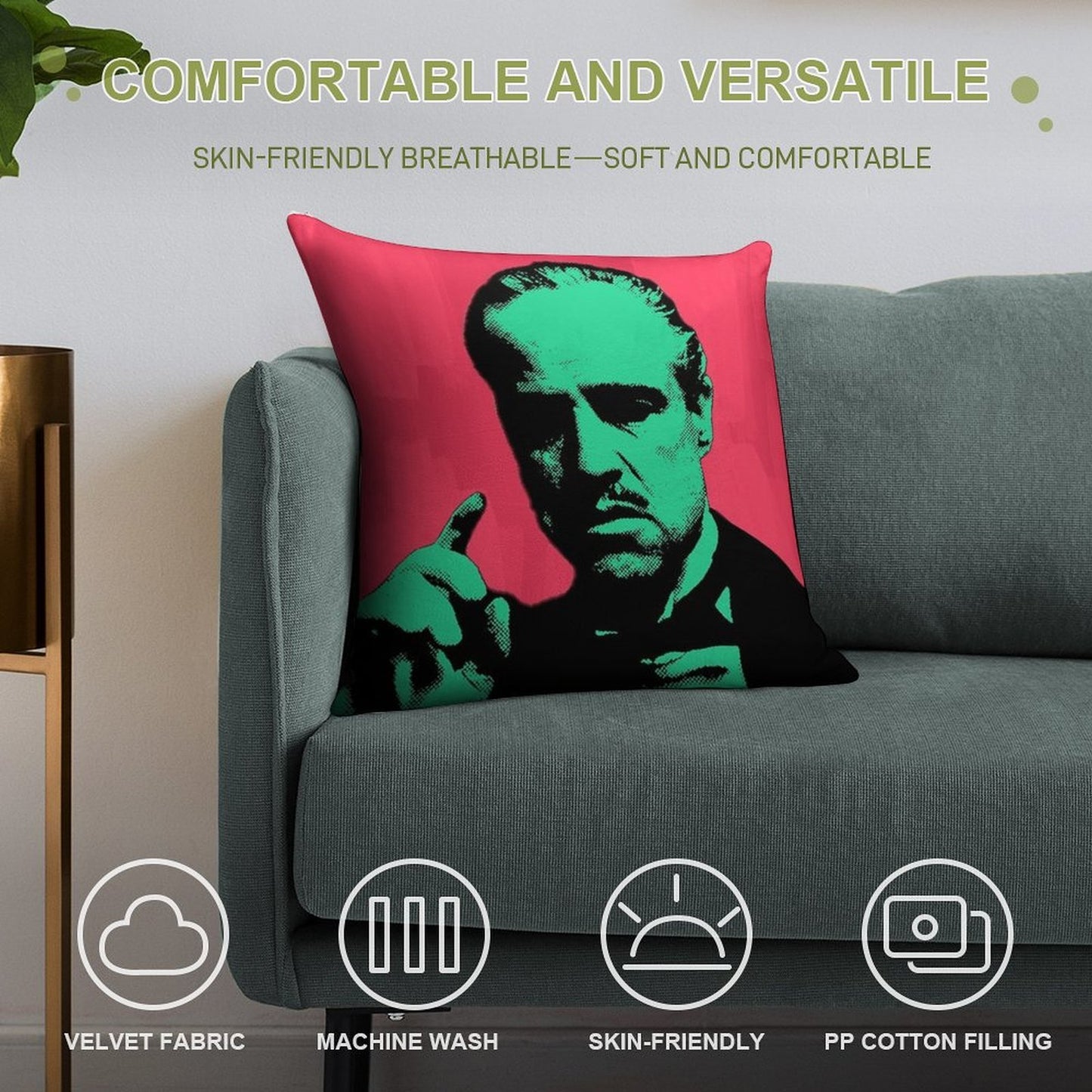 Pop Art of The GODFATHER Soft Short Plush Fabric Throw Pillow