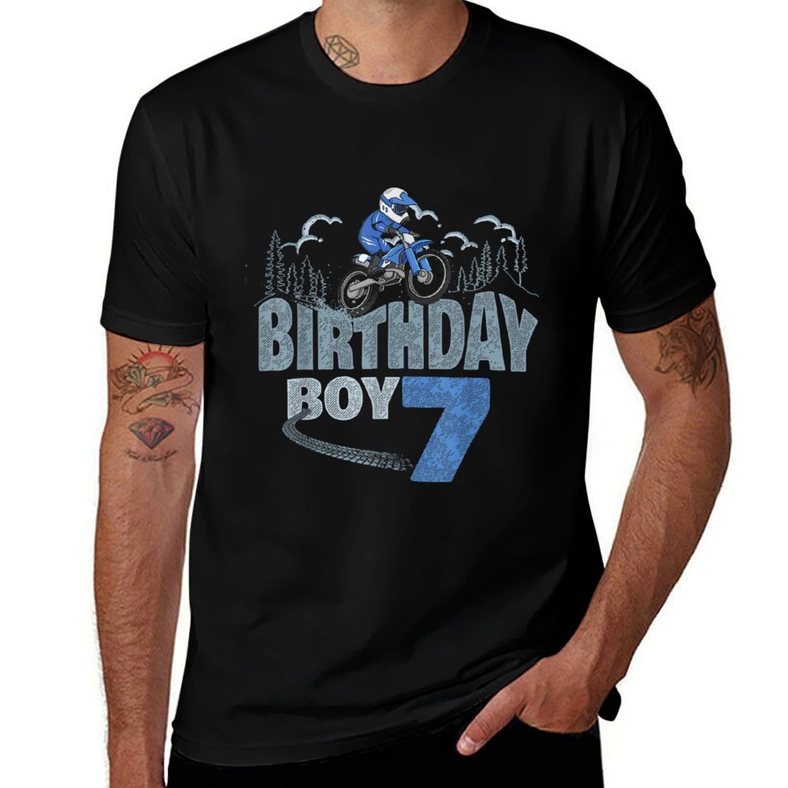 7th Birthday Boy Dirt Bike Motocross 7 Years Old Bday Heathered Texture T-Shirt
