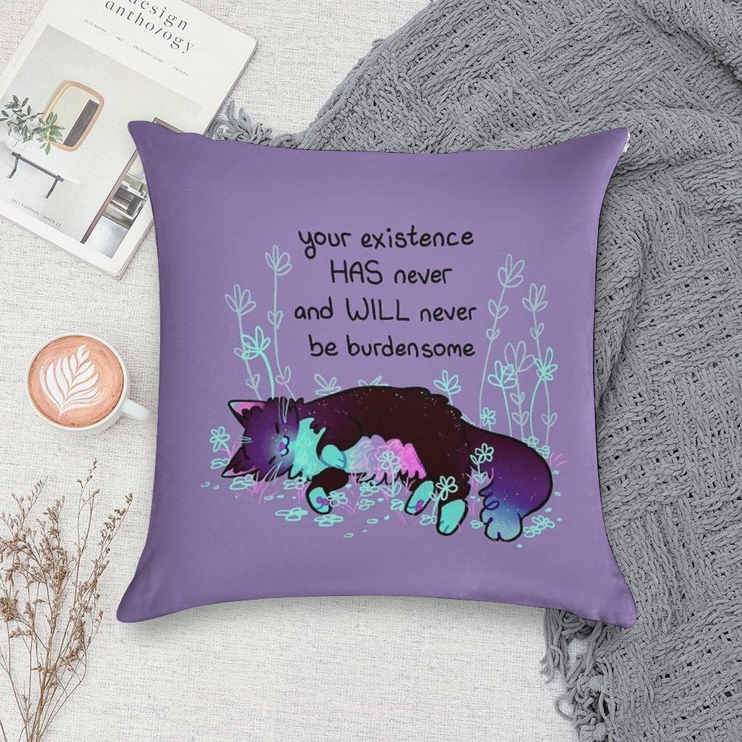 Your Existence Neon Sleepy Kitty Soft Washable Throw Pillow