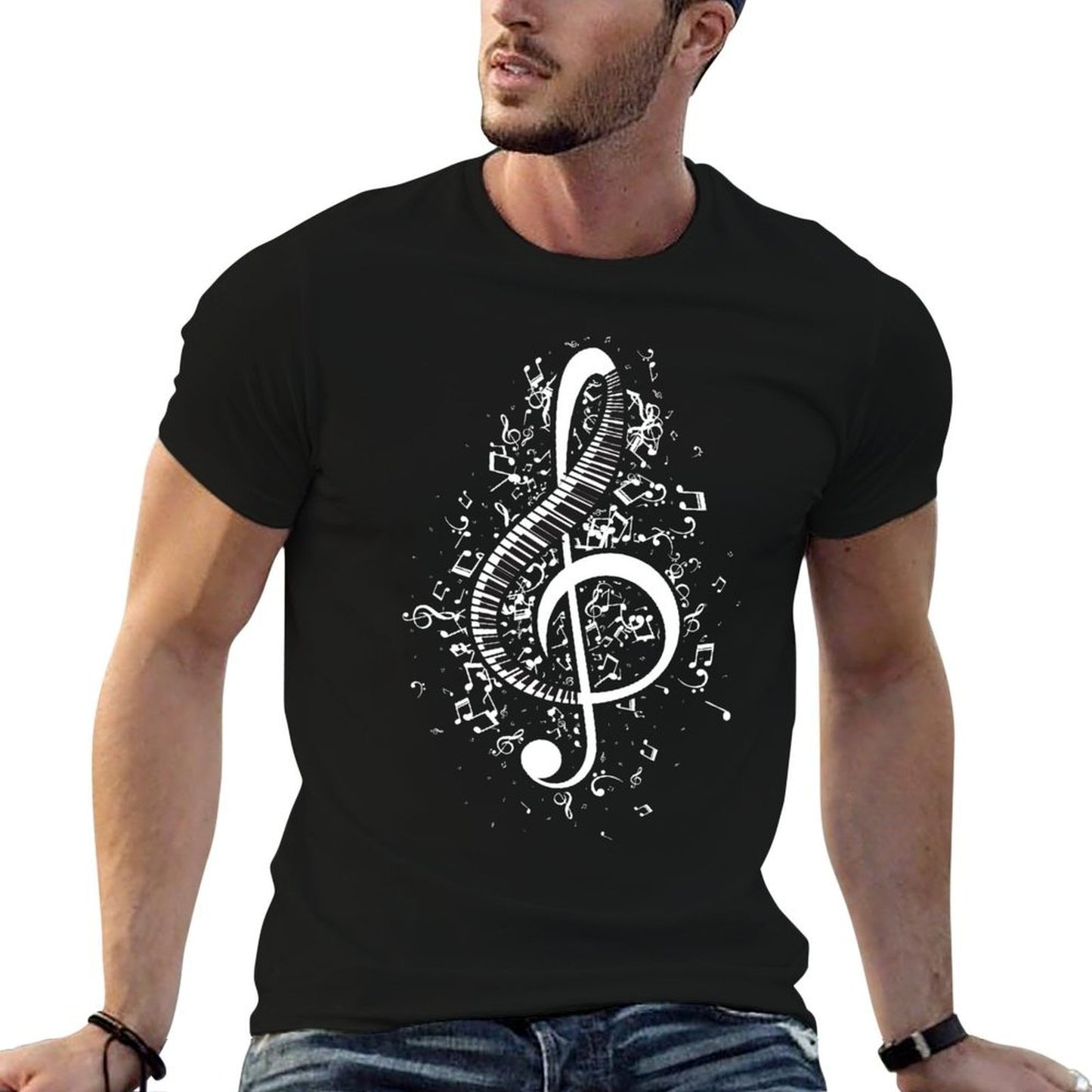 Treble Clef Keys - Piano Player Pianist Classical Music Polyester Blend T-Shirt