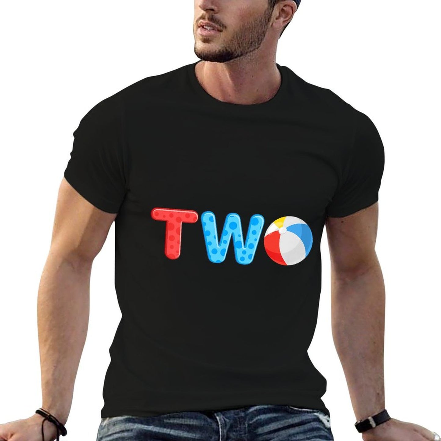 2nd Birthday Two Year Old Beach Ball Theme Summer Pool Party Kids Stretchy T-Shirt