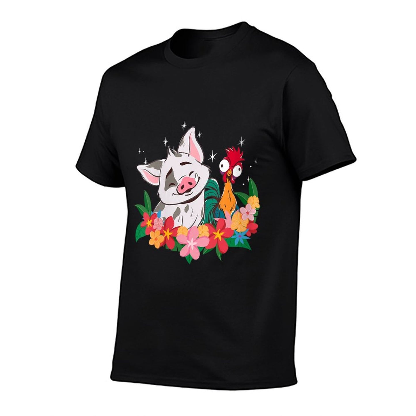 Womens Disney Moana 2 Cute Best Friends Hei Hei And Pua Floral Logo Cotton T-Shirt