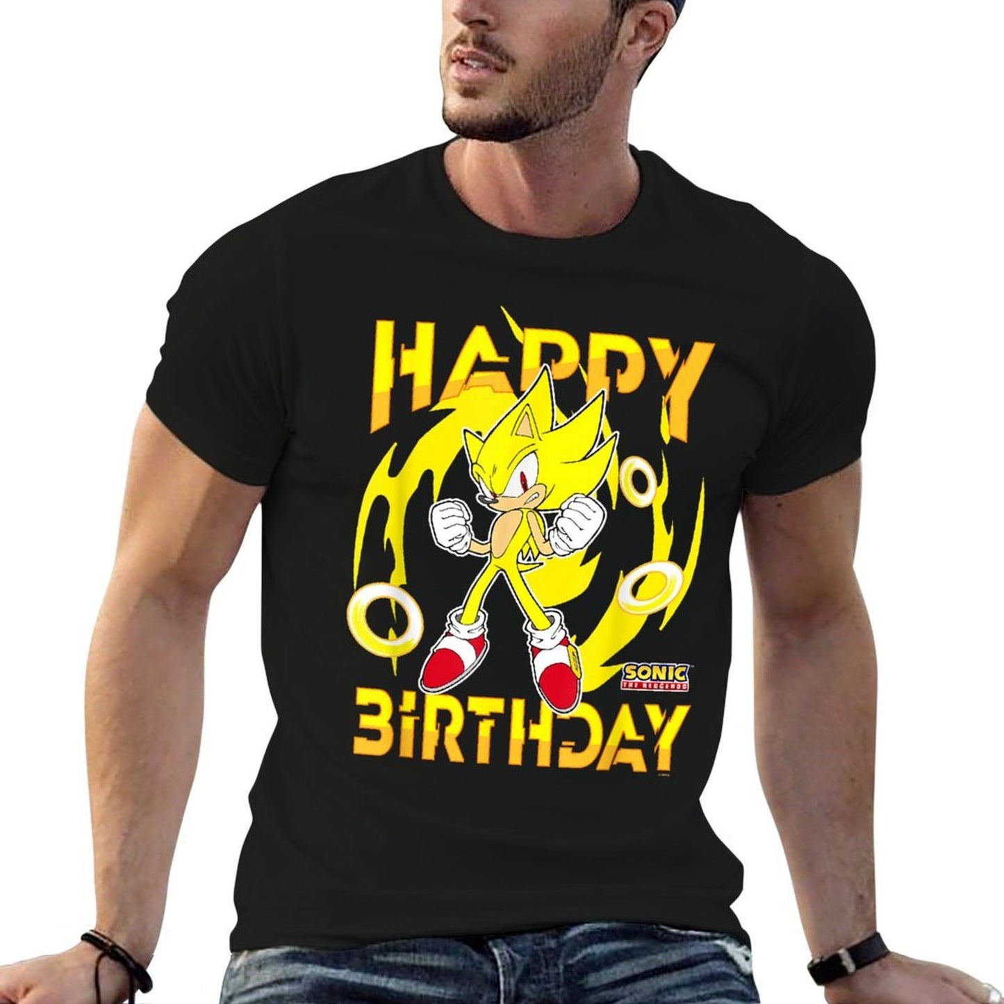 Sonic The Hedgehog Happy Birthday Super Sonic Chest Poster Comfortable T-Shirt