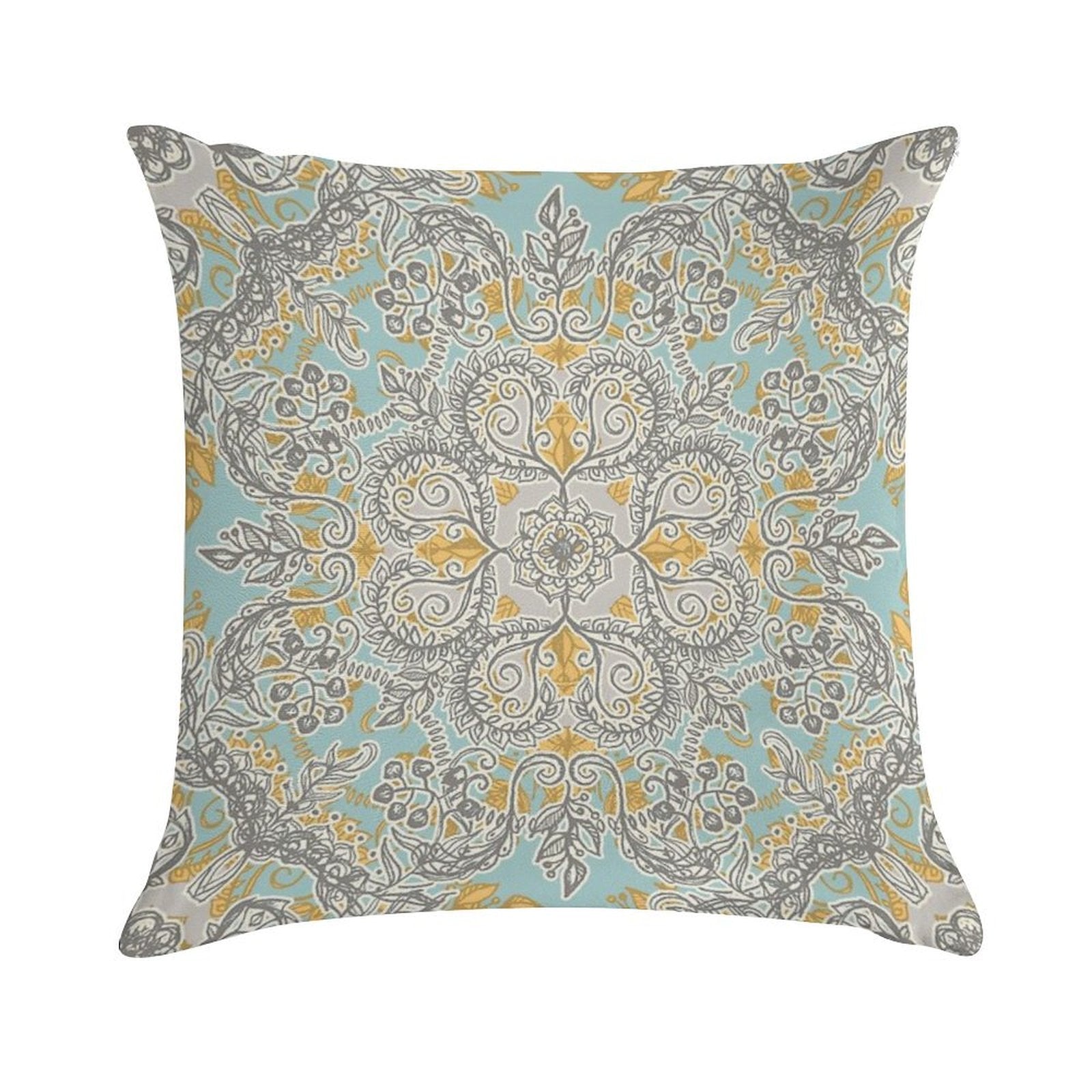 Gypsy Floral in Soft Neutrals, Grey & Yellow on Sage Soft Easy Maintenance Throw Pillow