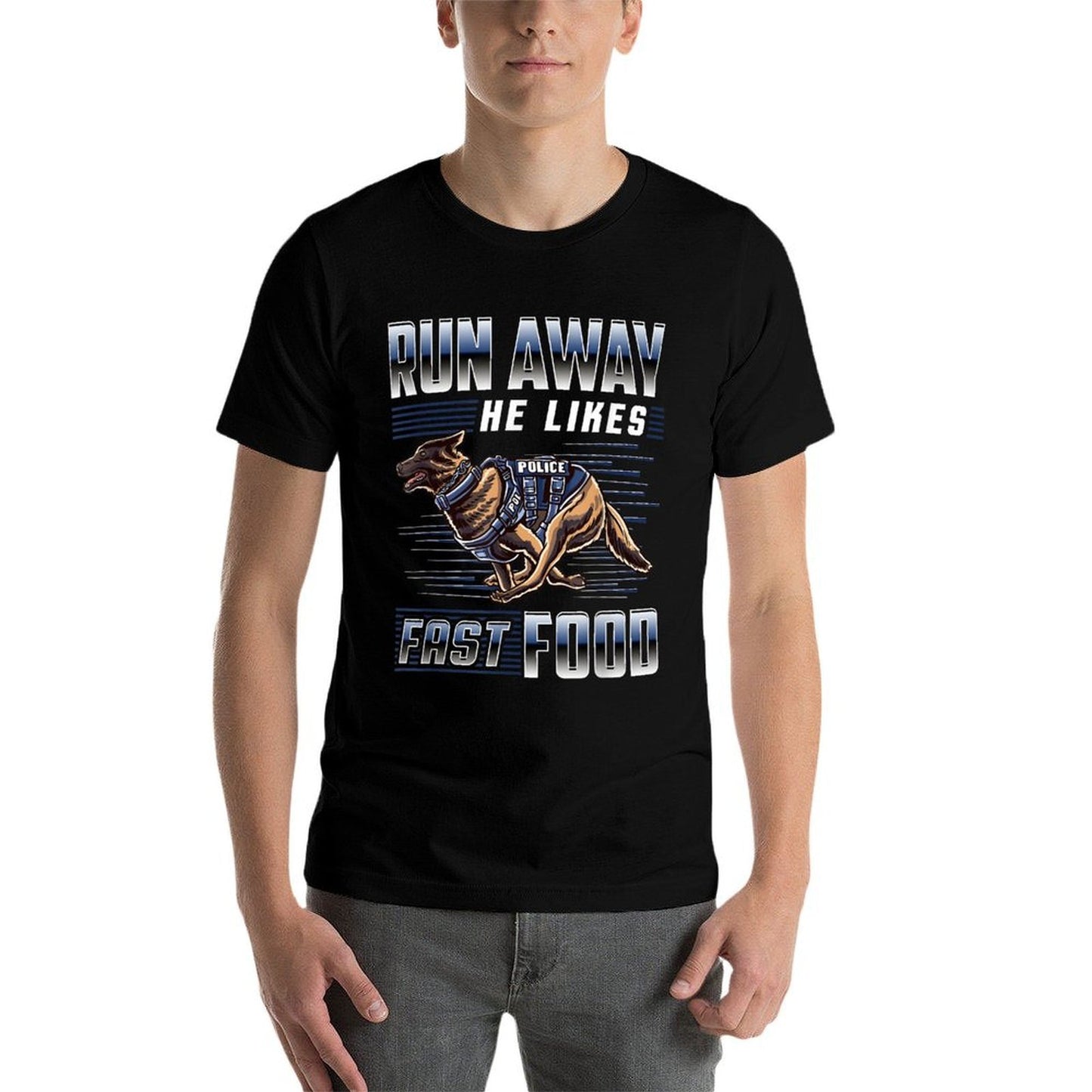 Run Away He Likes Fast Food Funny Police K9 Service Dog Lightweight T-Shirt