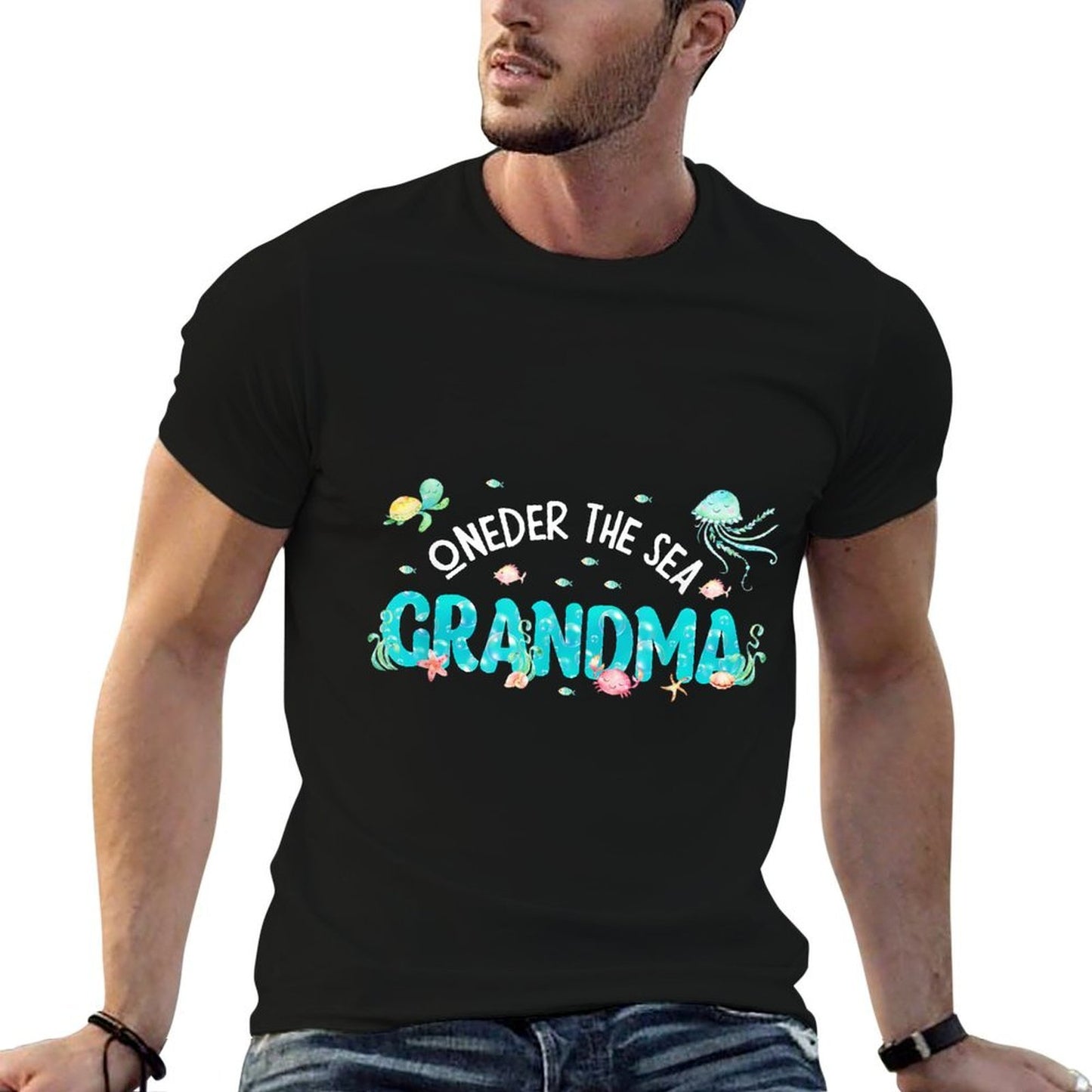 Under Sea Grandma Birthday Girl Boy Matching Family Party  Rolled Sleeves T-Shirt