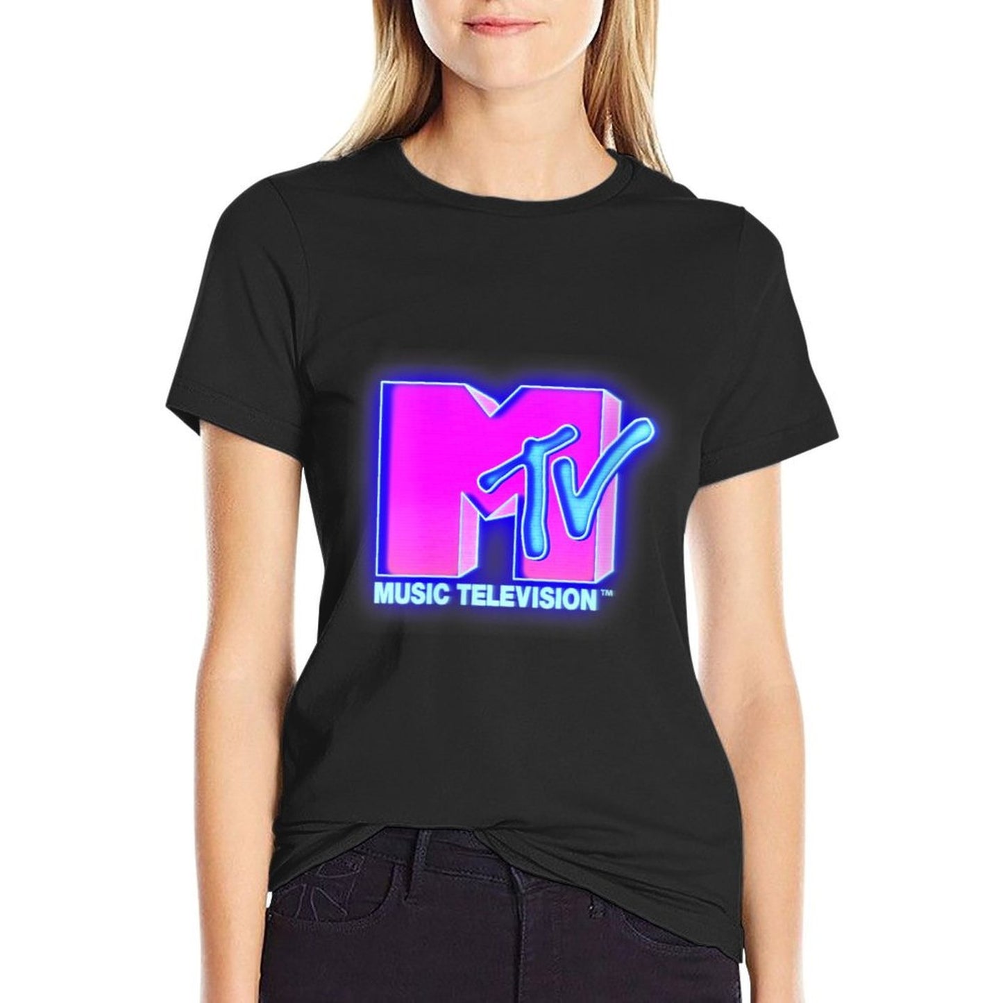 Womens MTV Bright Neon Glow Logo Retro Affordable Price T-Shirt