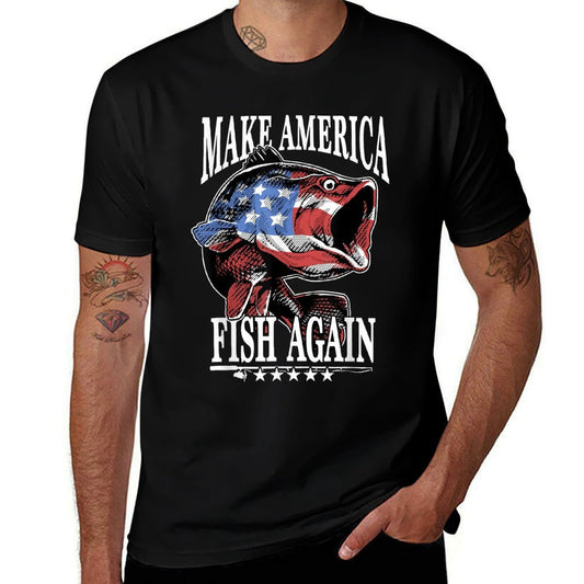 4th of July Fishing  Make America Fish Again USA Fisherman  Polyester Blend T-Shirt