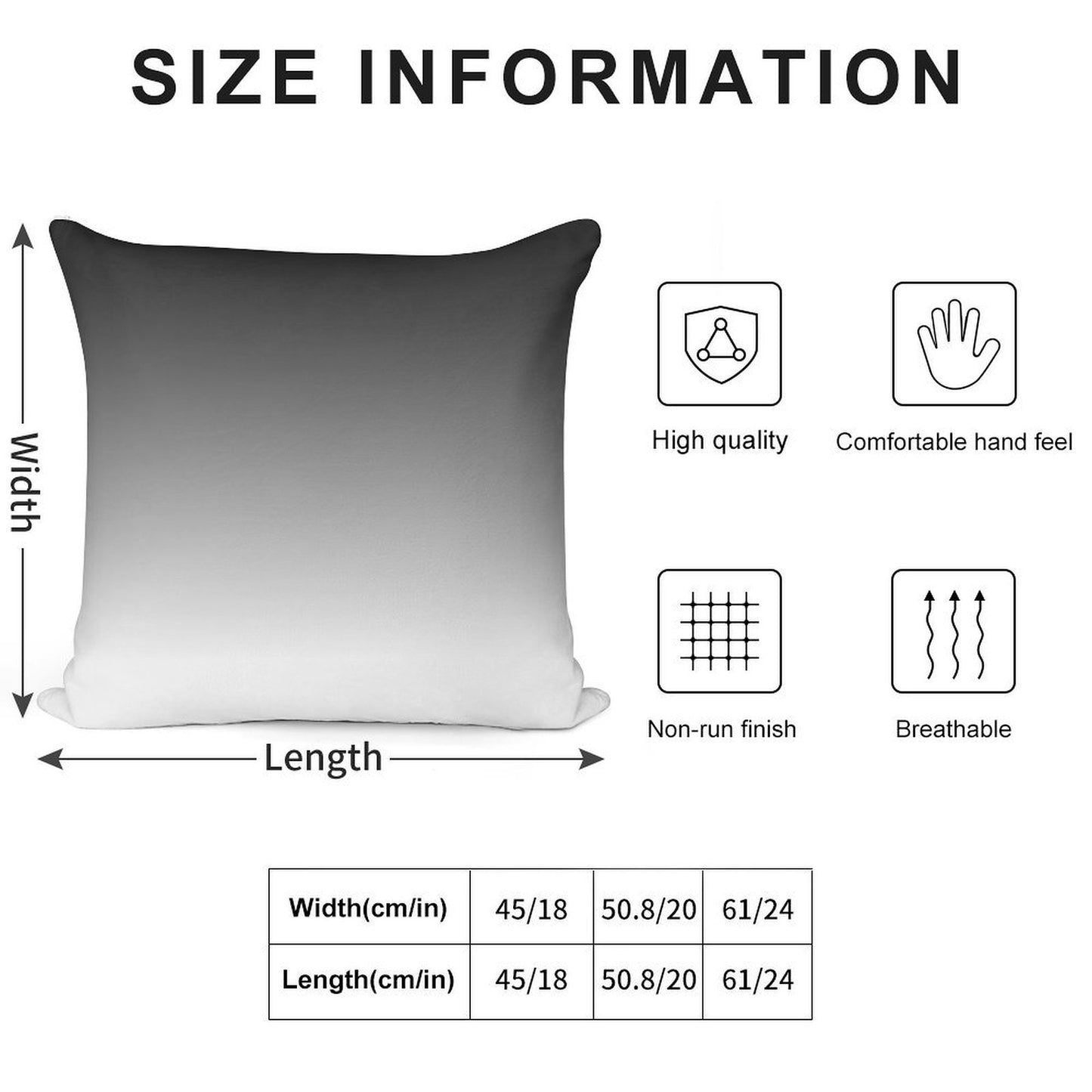 SHADES OF GREY - Minimalist Black to White Gradient Ombre Soft Skin-Friendly Throw Pillow