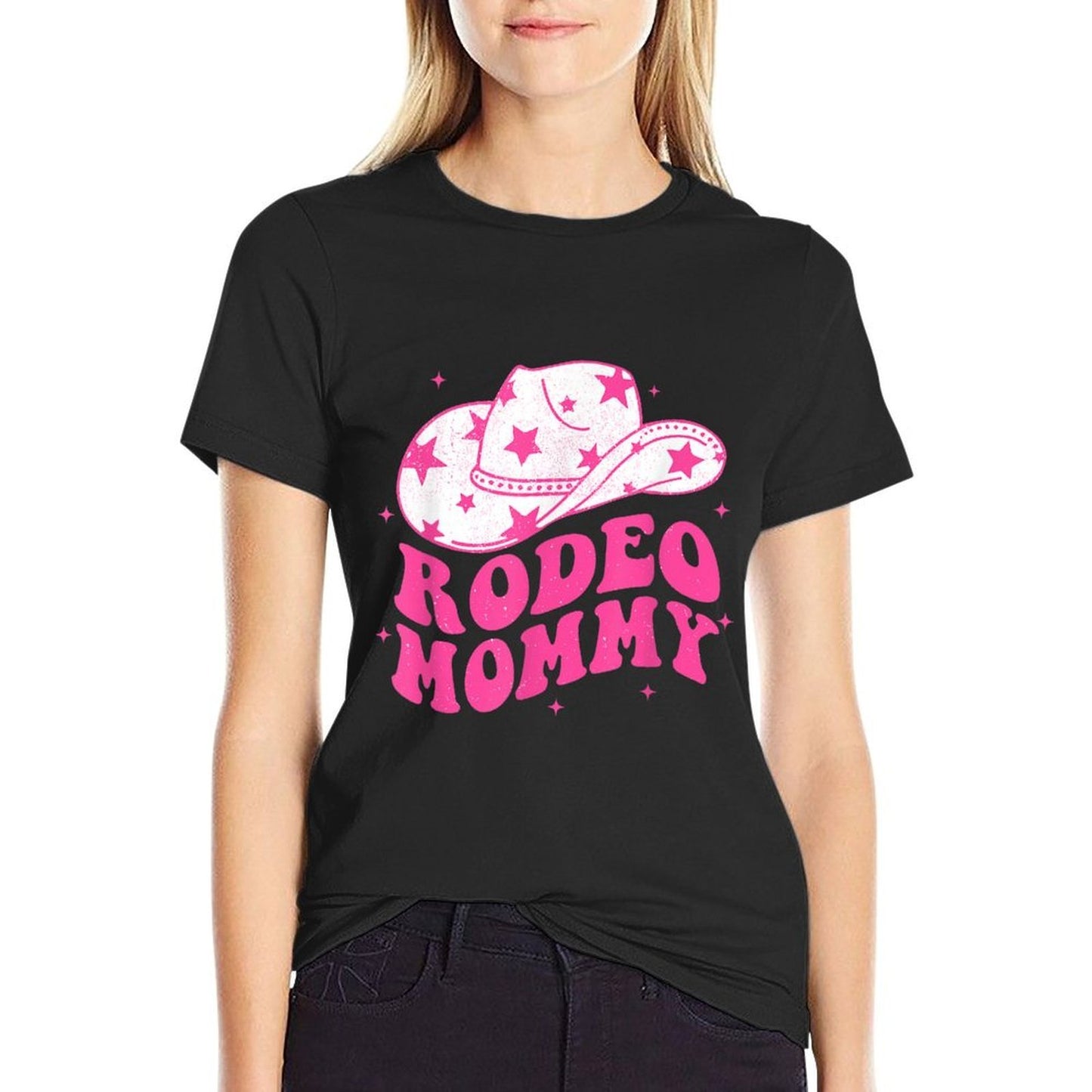 Rodeo Mommy Pink Cowgirl Western Rodeo Family Matching Oversized Silhouette T-Shirt