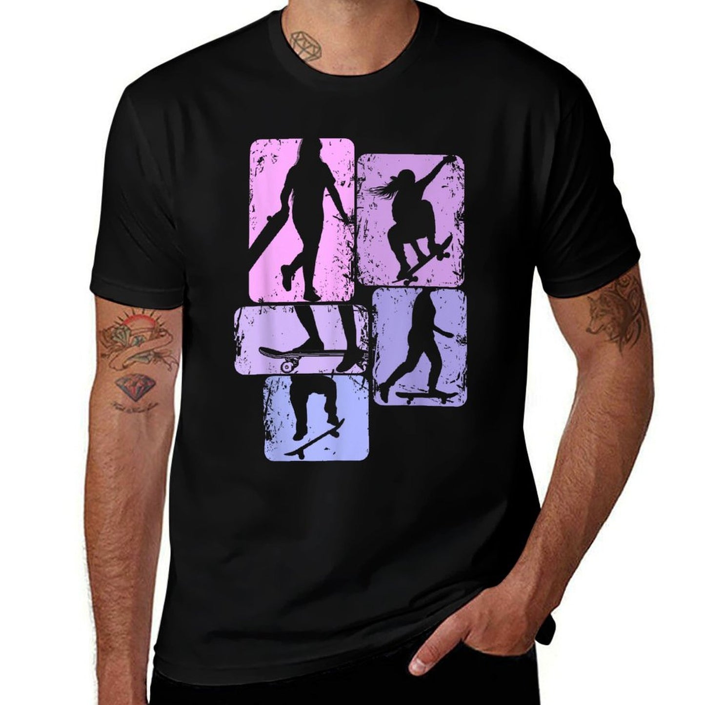 Skateboarder Skater Girl Skateboarding Kids Oversized Silhouette T-Shirt