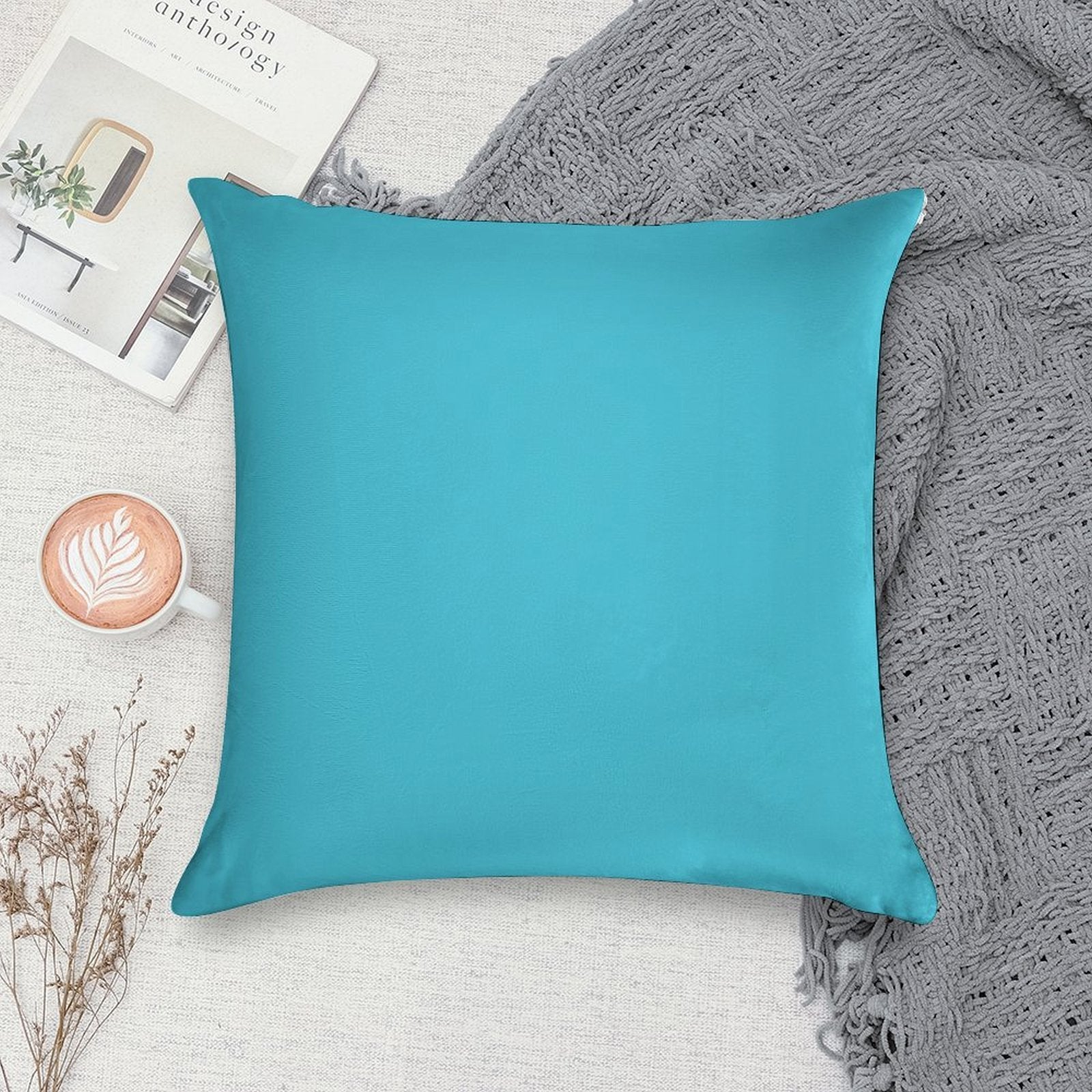 Turquoise Soft Reinforced Edging Throw Pillow