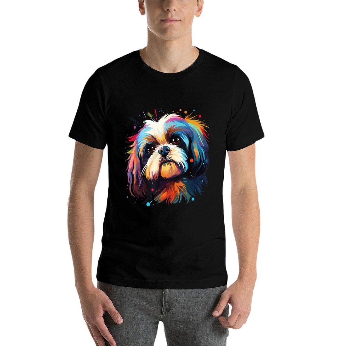Watercolor Colorful Shih Tzu Dogs Cotton T-Shirt
