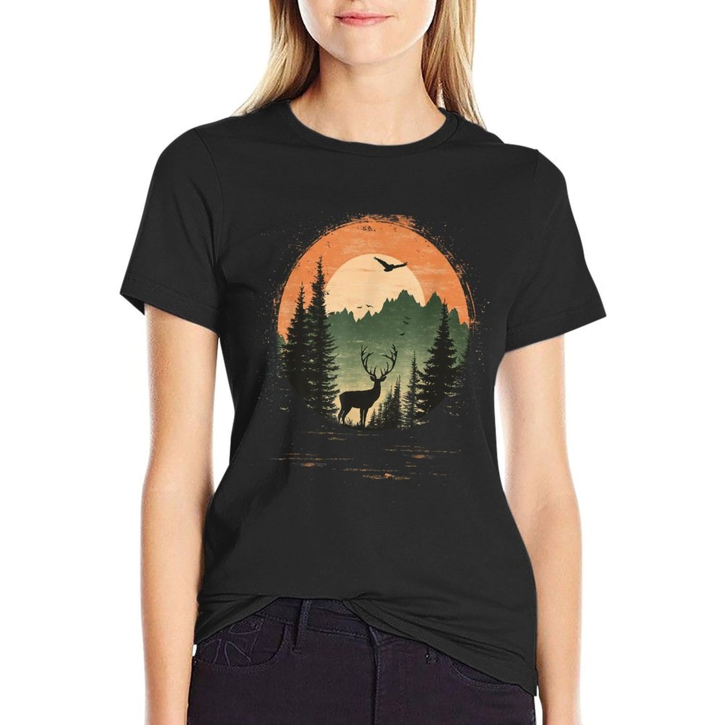 Retro Wilderness Bear Trees Reflection Outdoor Forest Heathered Texture T-Shirt