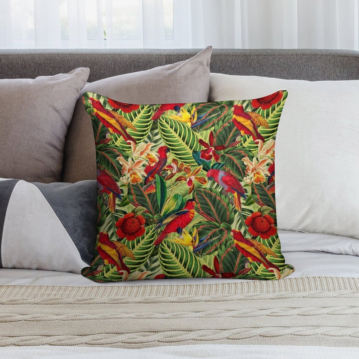 Vintage Tropical Bird Jungle Botanical Night Botanical Garden Nightgarden Soft Luxury Feel Throw Pillow