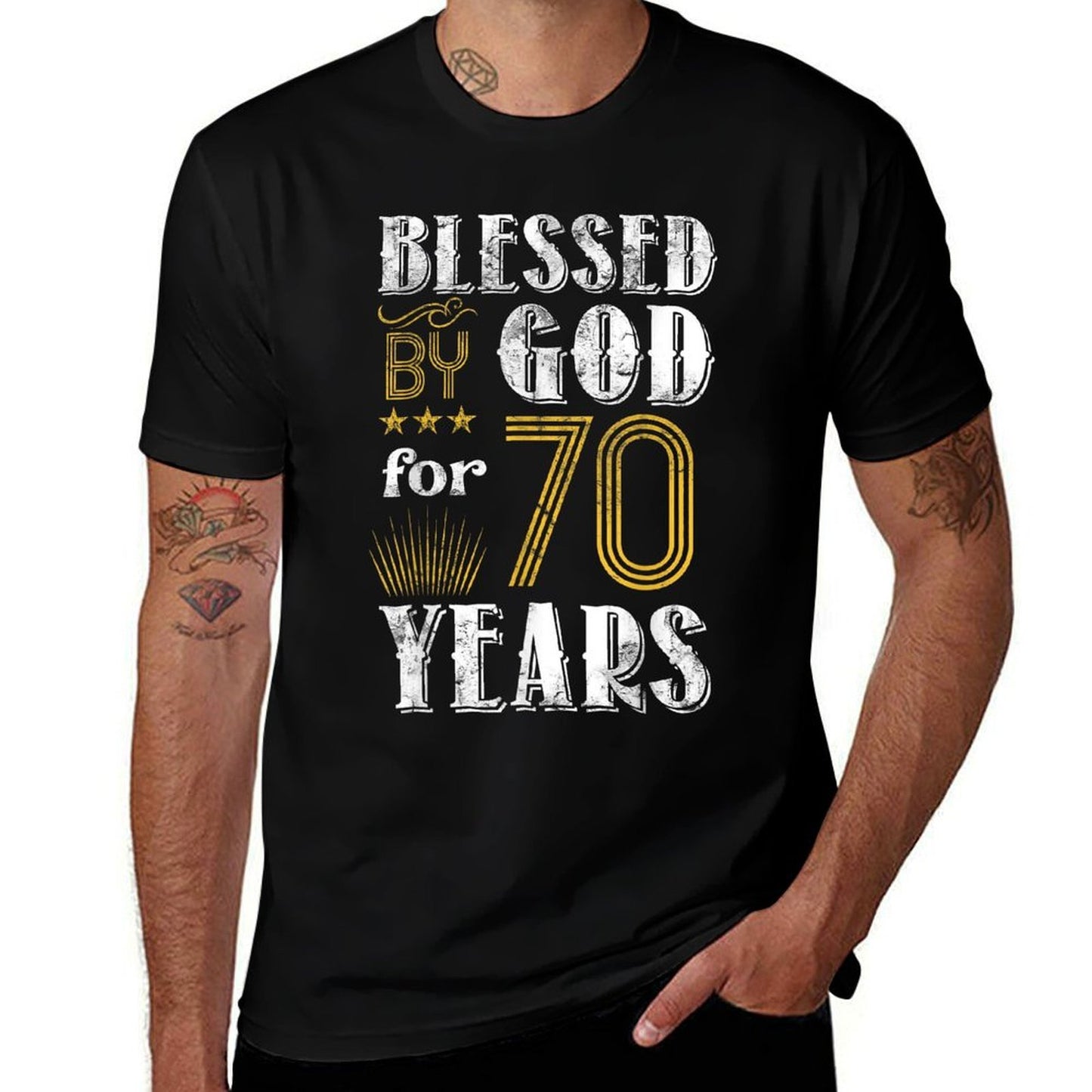 Vintage Blessed by God for 70 Year Old Birthday 70th Tagless Design T-Shirt