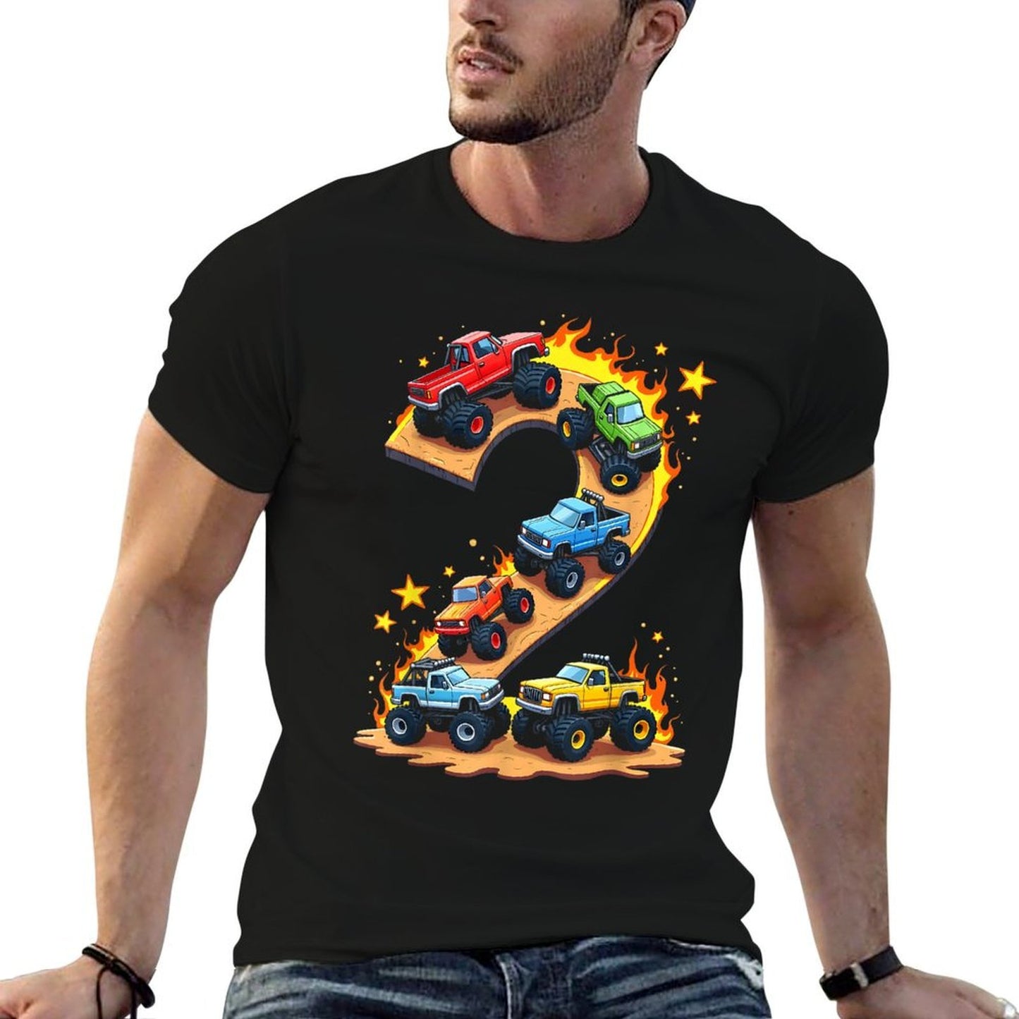 2 Year Old Monster Truck Boy Toddler 2nd Birthday Party Lightweight T-Shirt