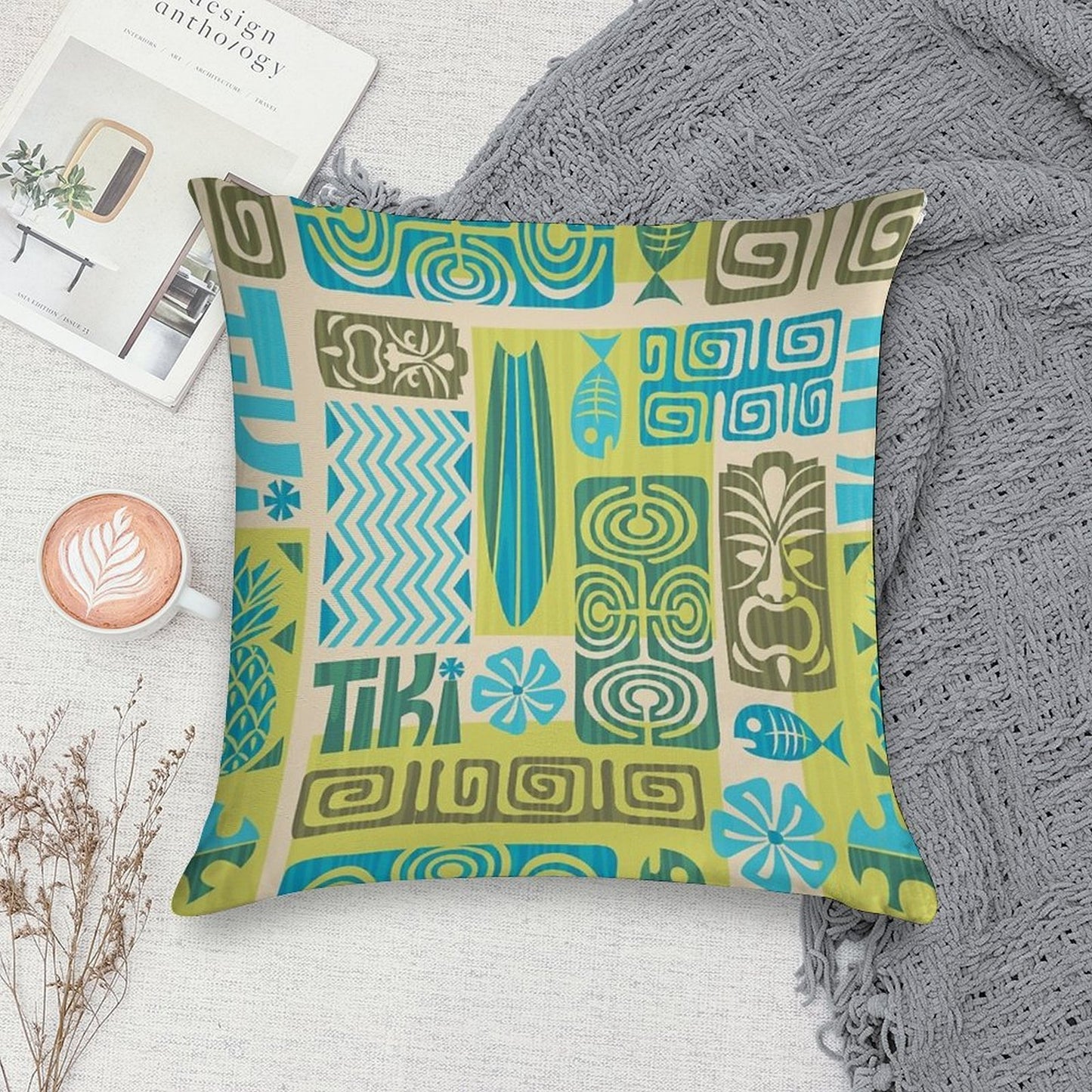 Tiki Time Luau Party Pattern Soft Easy Maintenance Throw Pillow