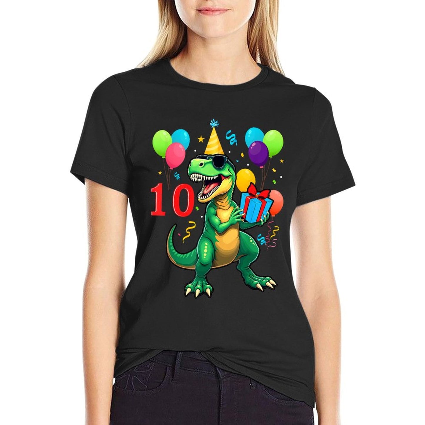 10th Birthday Boy Dinosaur Happy Bday T-rex Party Kids Summer-ready Fabric T-Shirt