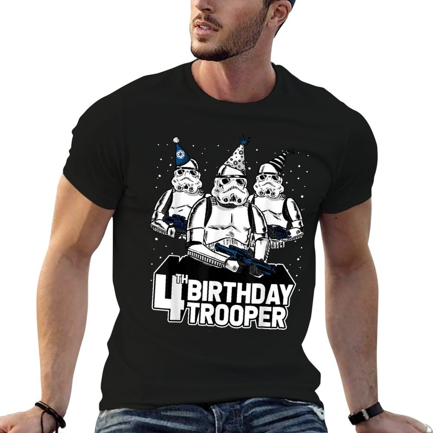Star Wars Stormtrooper Party Hats Trio 4th Birthday Trooper High-quality Stitching T-Shirt